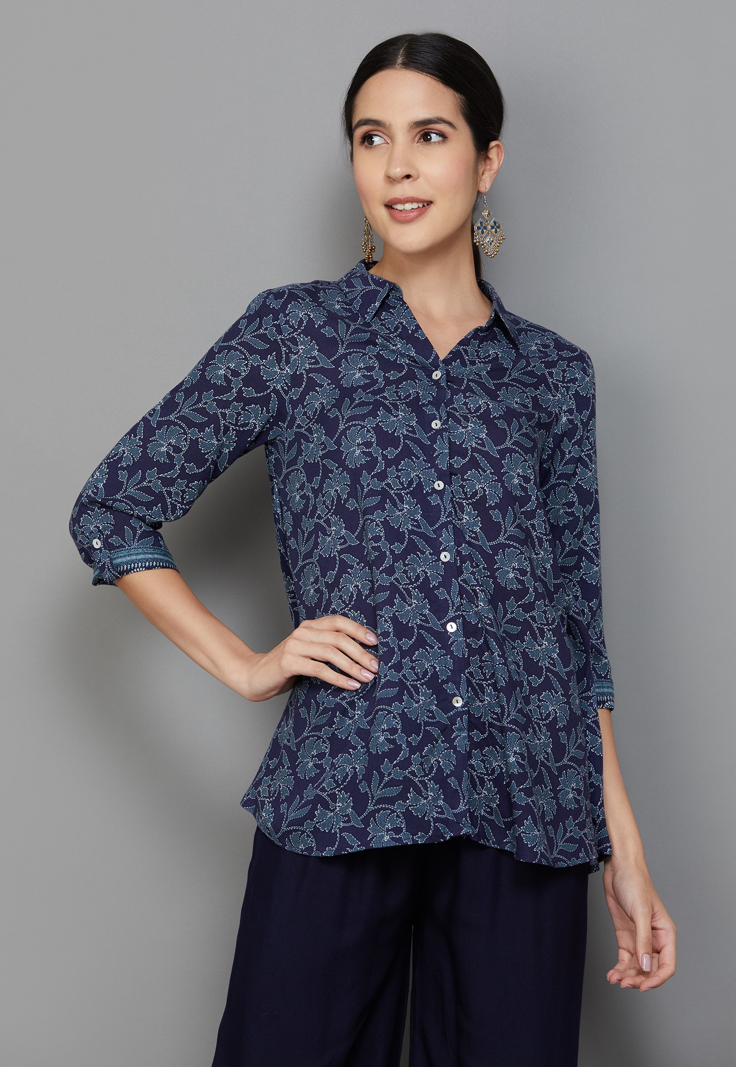 BIBA Floral Print Collared Top-image-40