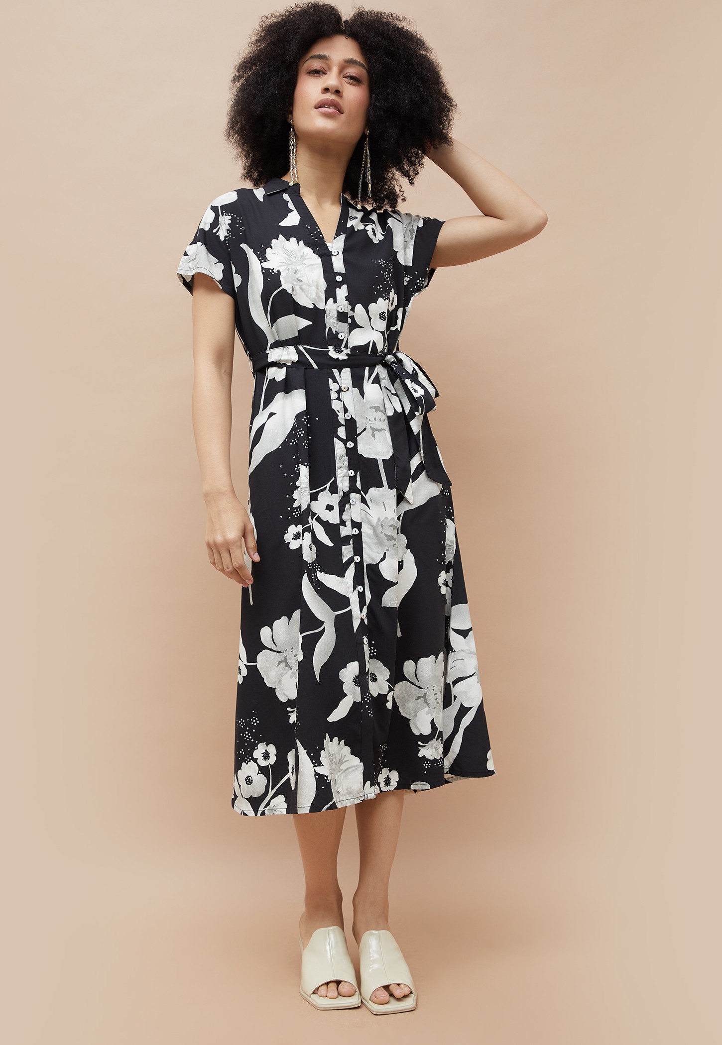 COLOUR ME Floral Print Shirt Dress with Belt-picture-55
