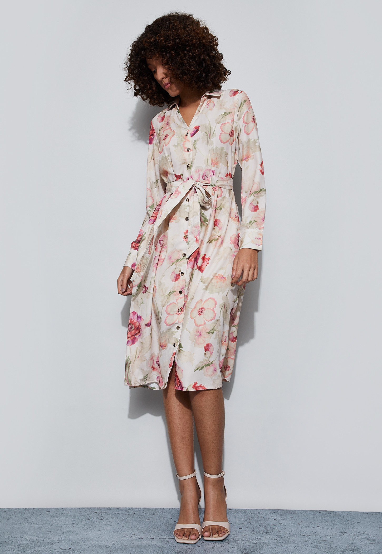 CODE Floral Print Shirt Dress with Belt-picture-16