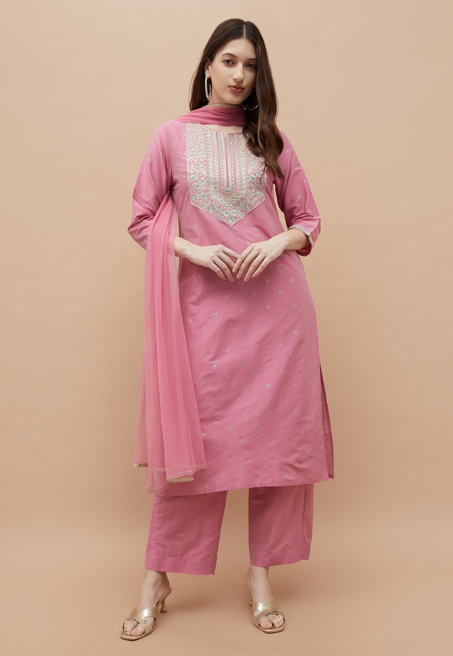 MELANGE Foil Print Straight Kurta Set-picture-35