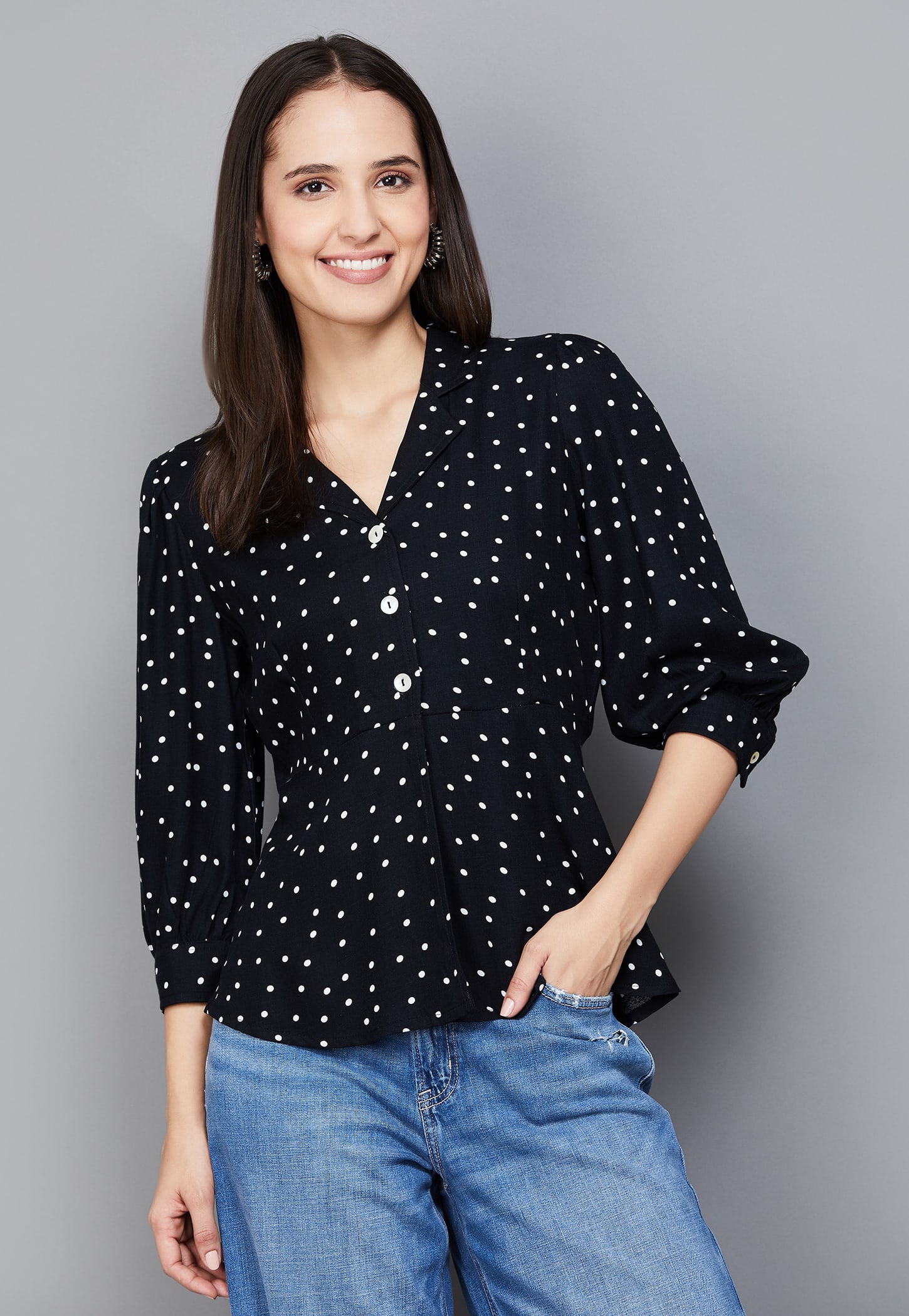AND Polka-Dot Print Peplum Top-picture-19