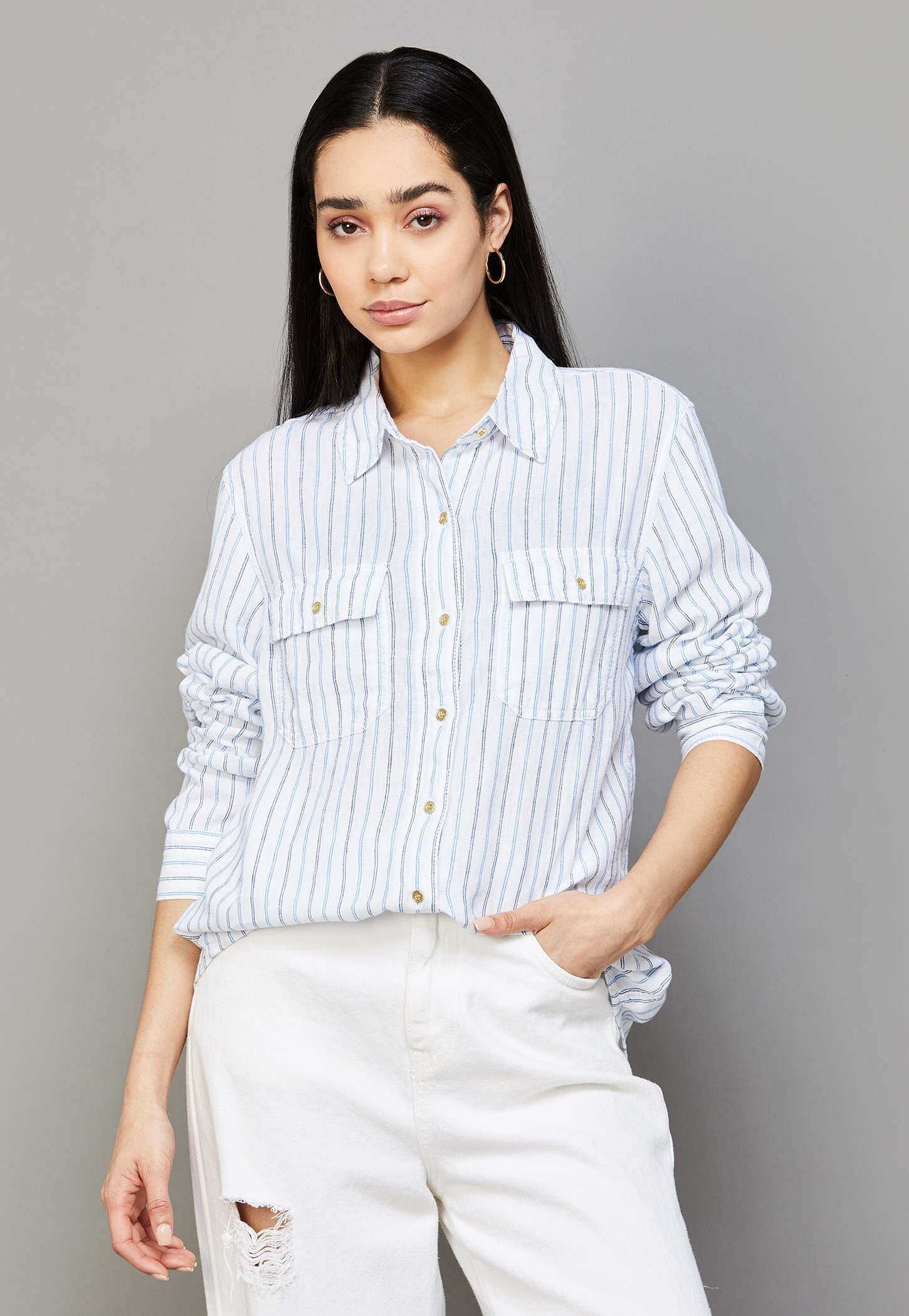 AMERICAN EAGLE Striped Shirt with Double Pockets-picture-30