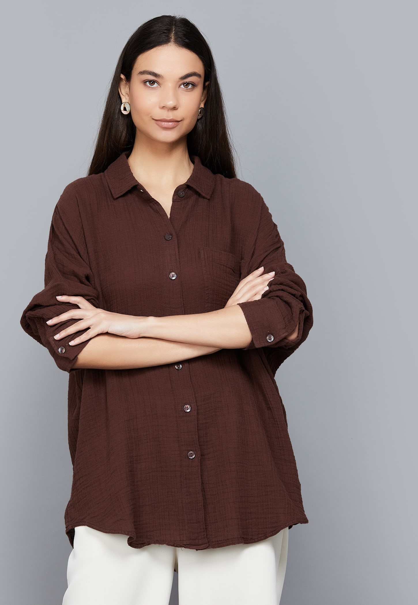 AMERICAN EAGLE Textured Drop Shoulder Shirt-picture-47