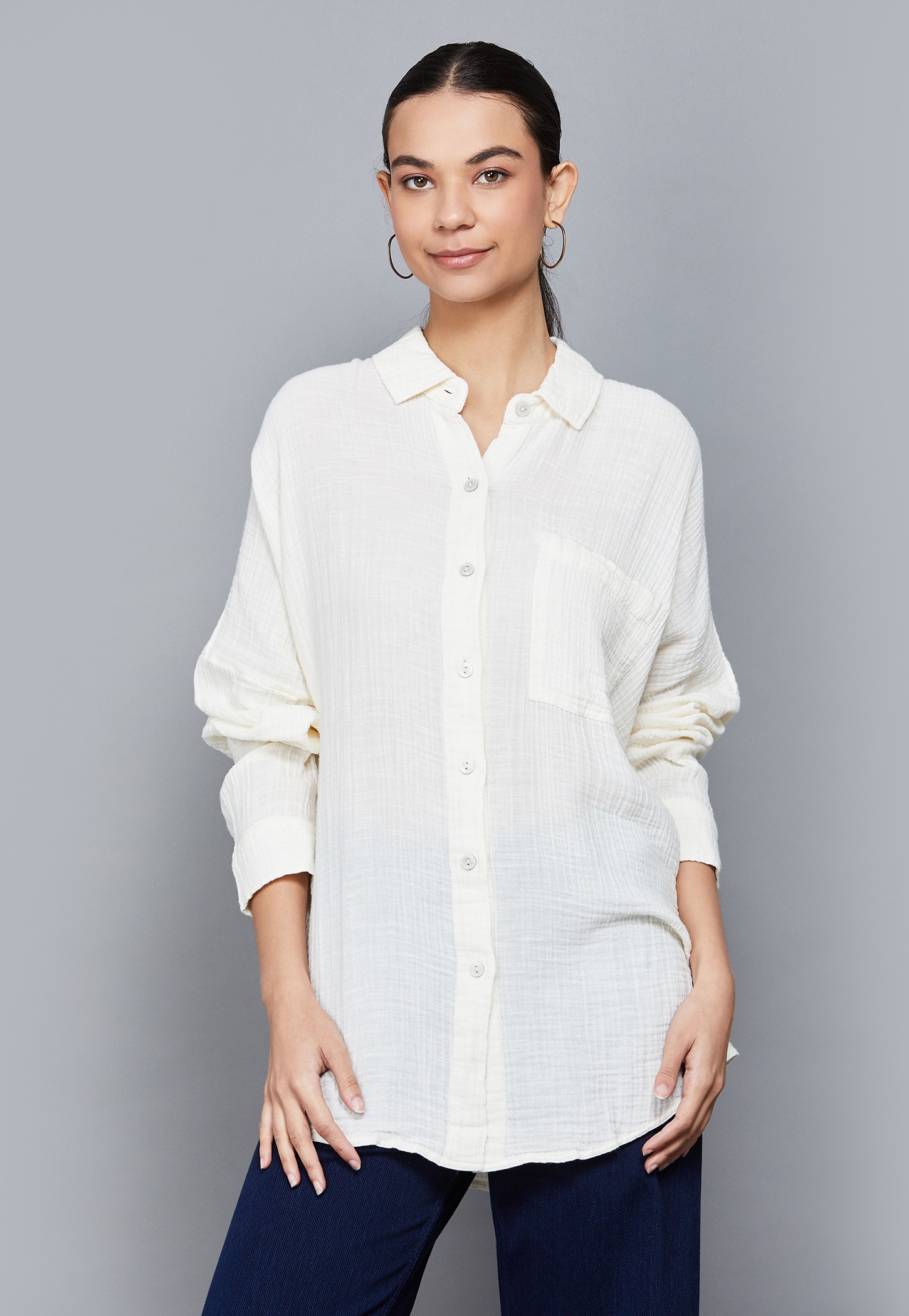 AMERICAN EAGLE Textured Drop Shoulder Shirt-picture-40