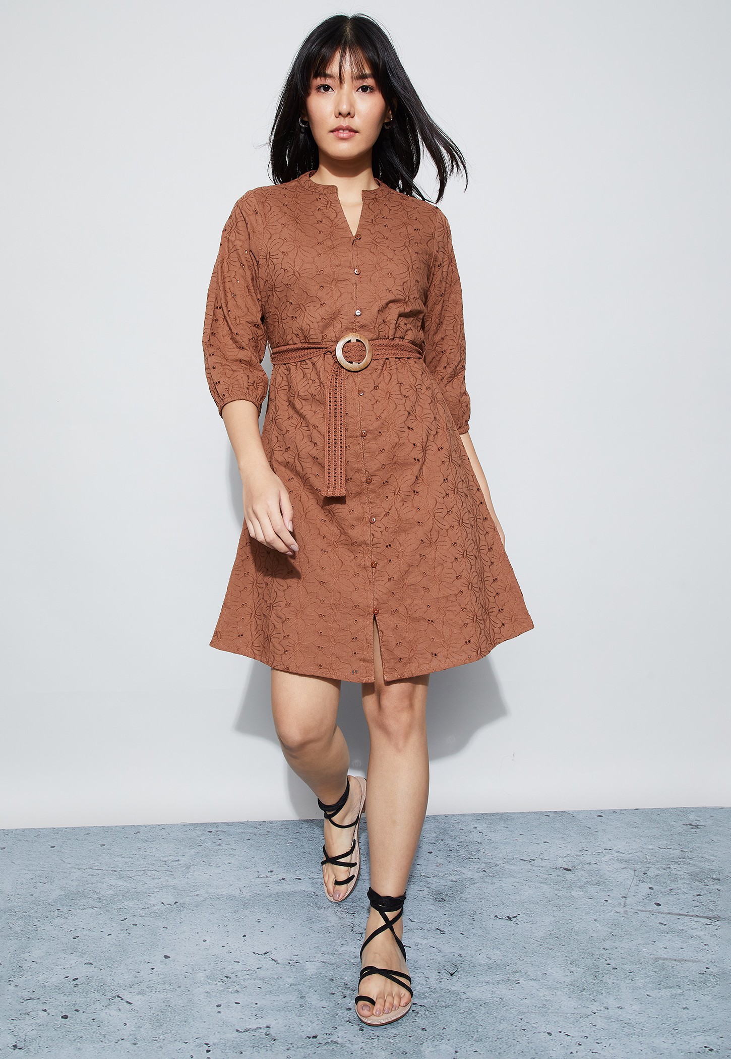 FAME FOREVER Schiffli Detailed Shirt Dress with Belt-picture-11