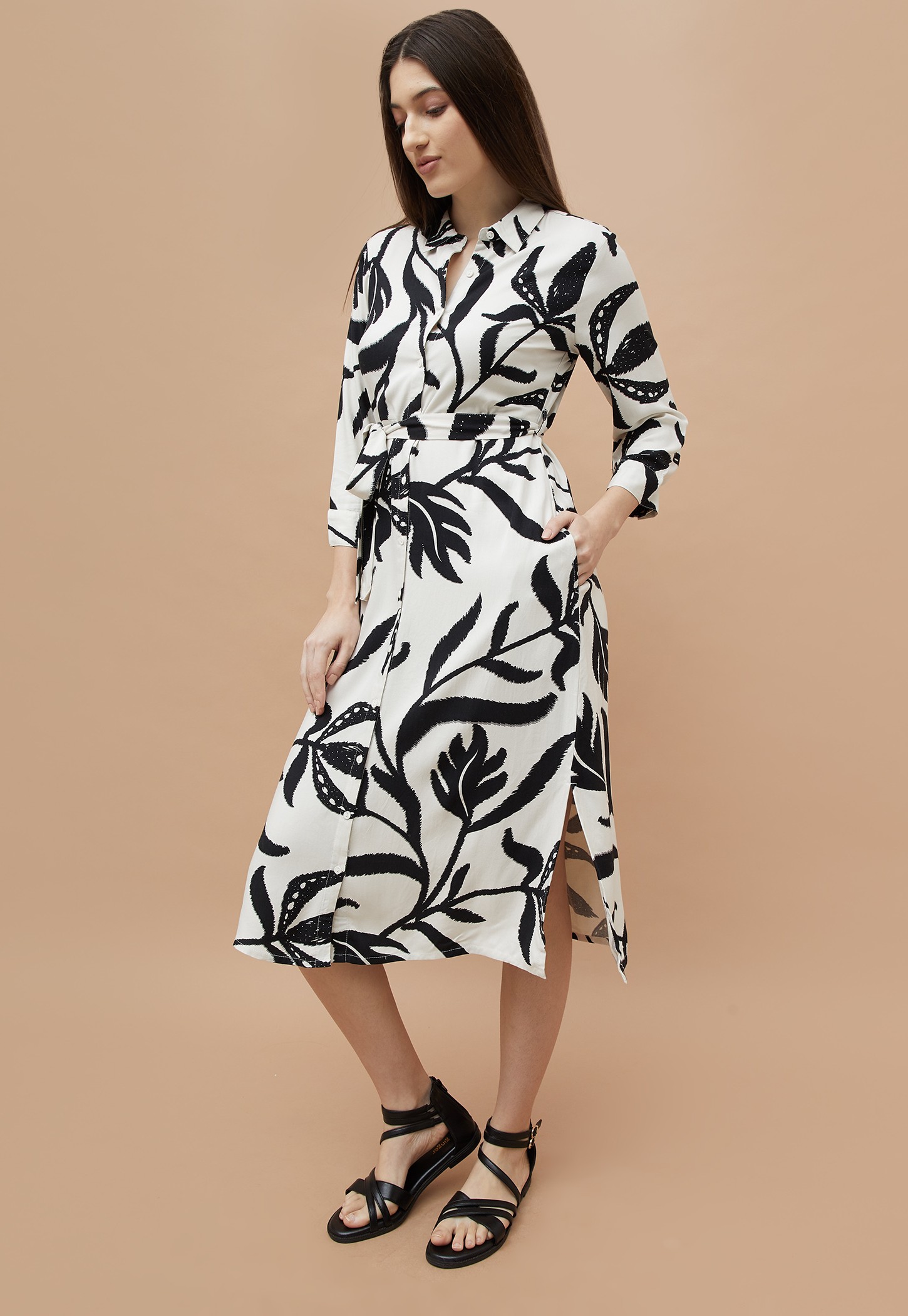 FAME FOREVER Botanical Print Belted Midi Dress-picture-51