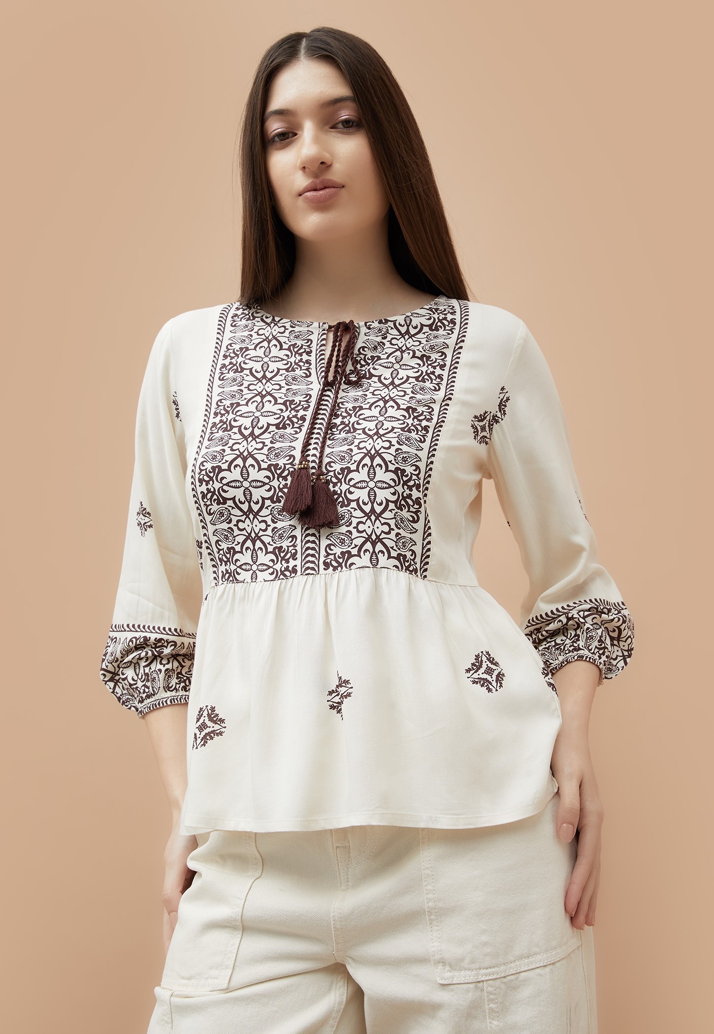 FAME FOREVER Ethnic Motif Tie-Up Neck Top-picture-47