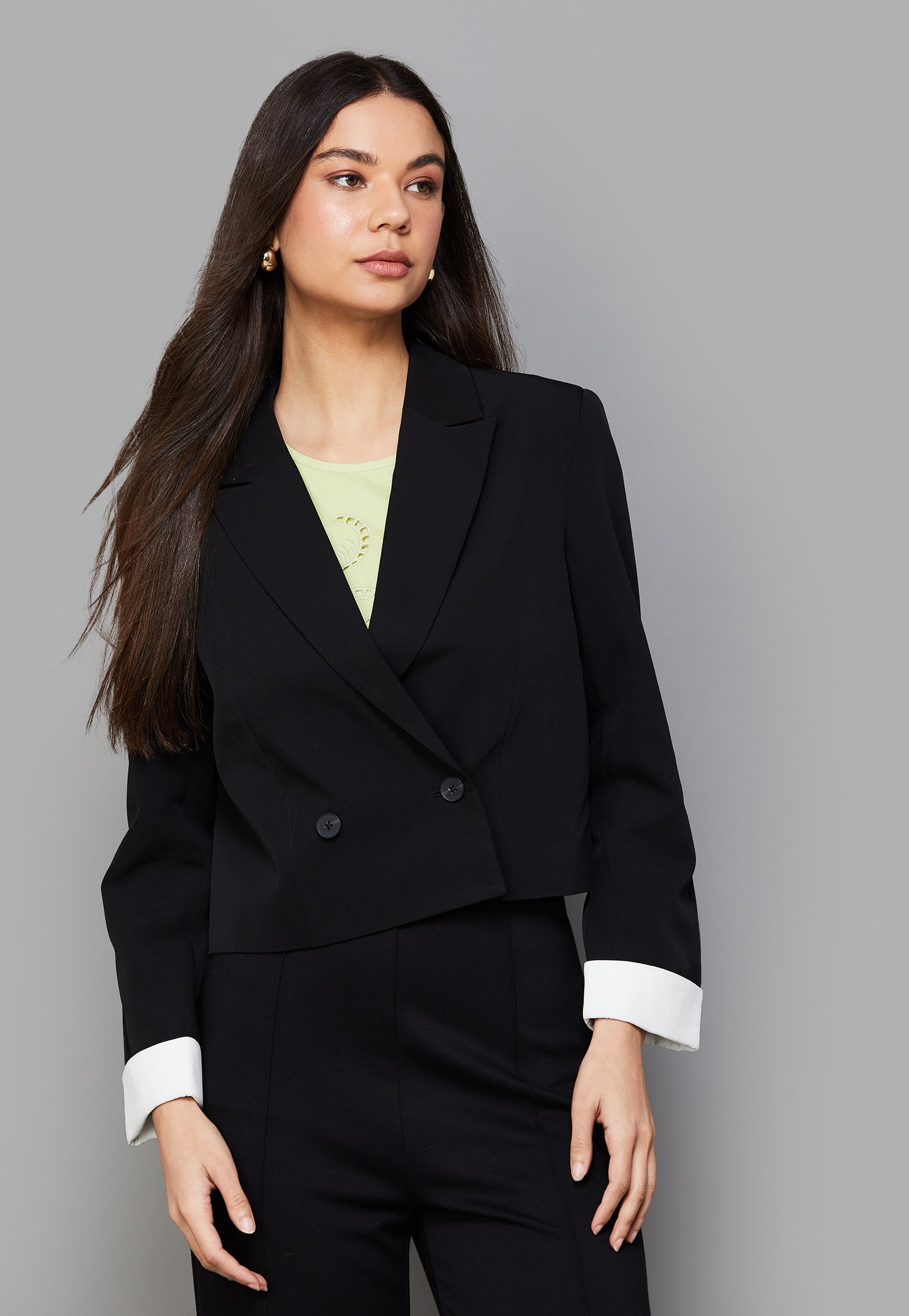 ONLY Solid Double-Breasted Blazer-picture-47
