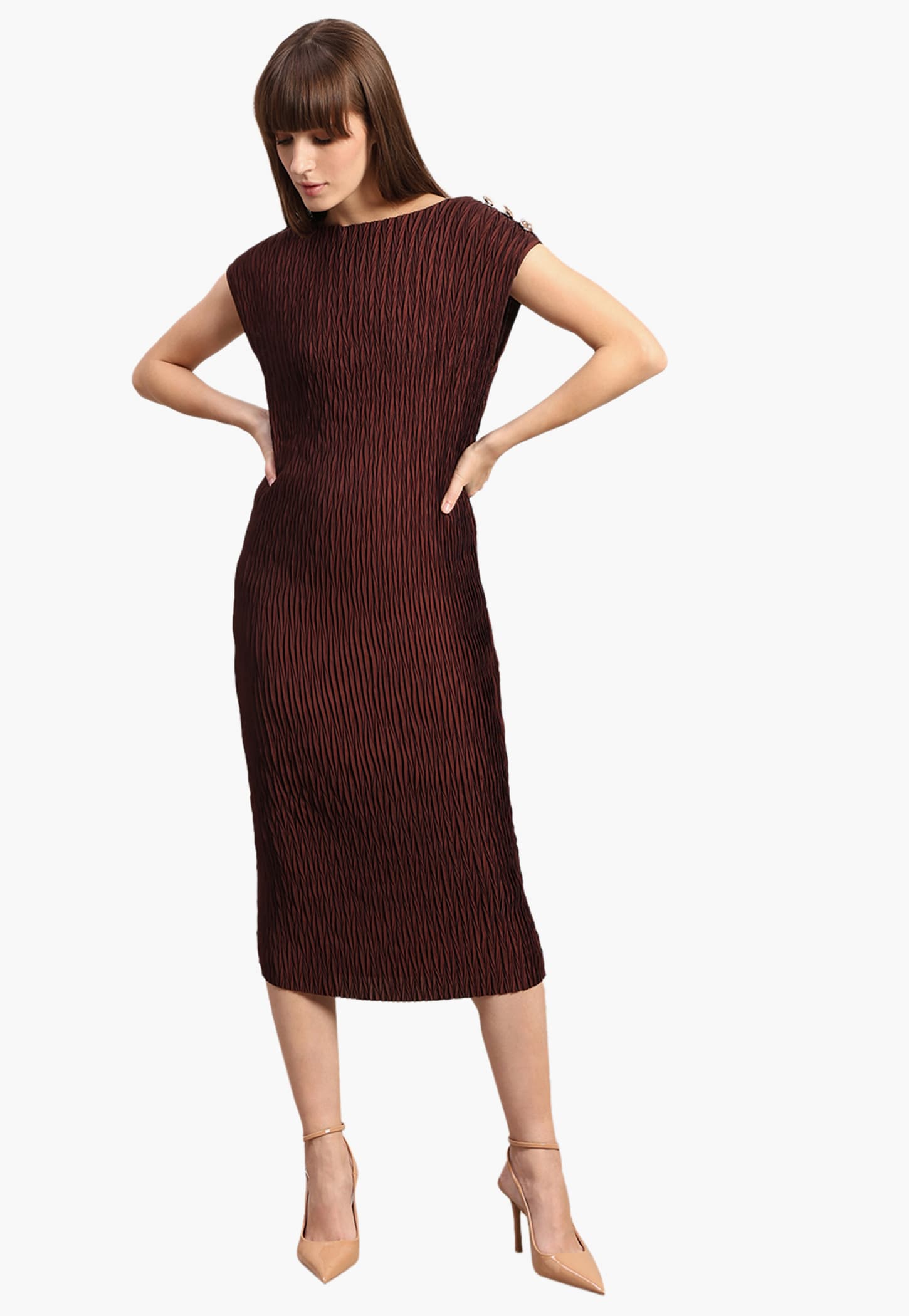 VERO MODA Textured Buttoned Midi Dress-picture-30