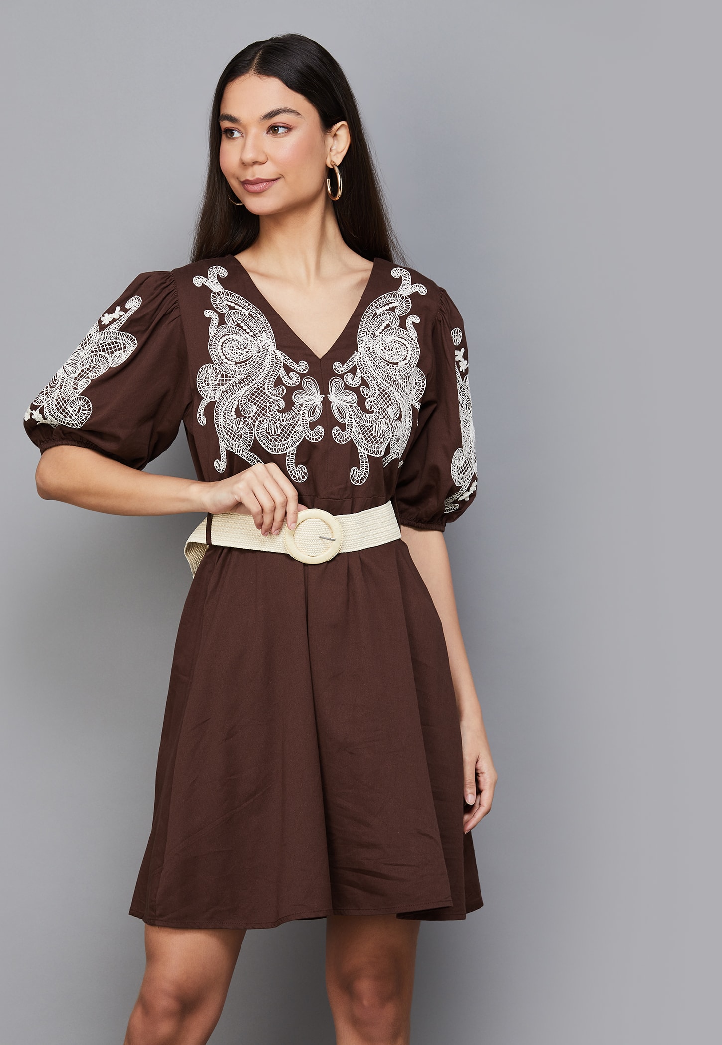 VERO MODA Embroidered Mini Dress with Belt-picture-55