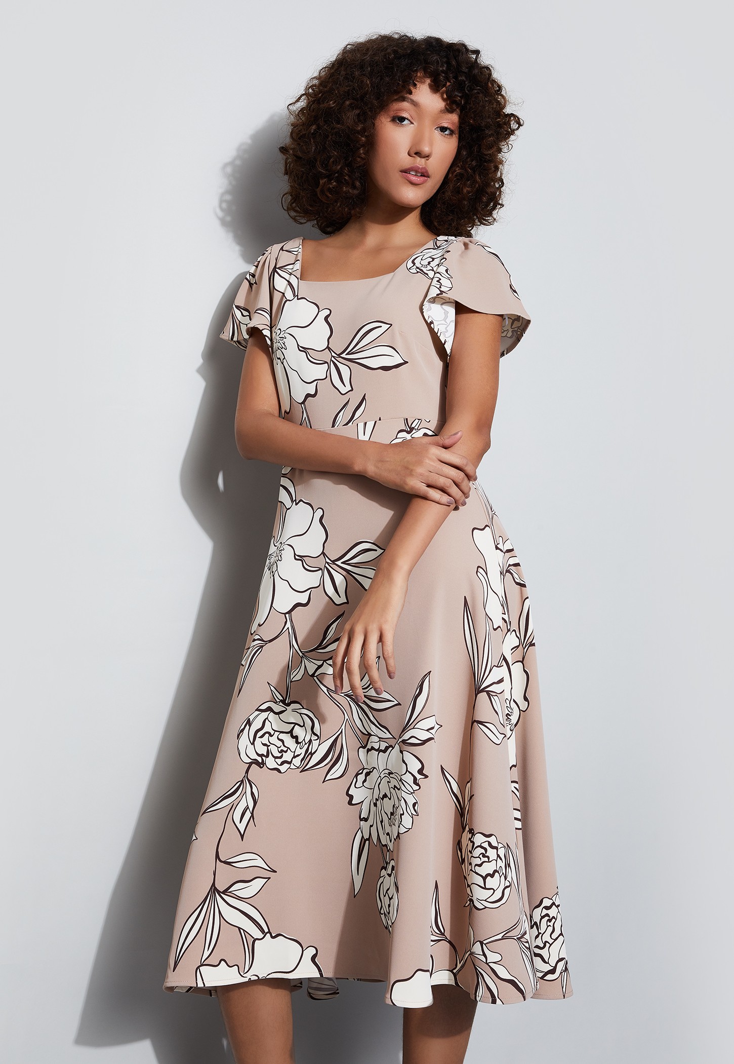 CODE Floral Print Flutter Sleeves A-Line Dress-picture-36