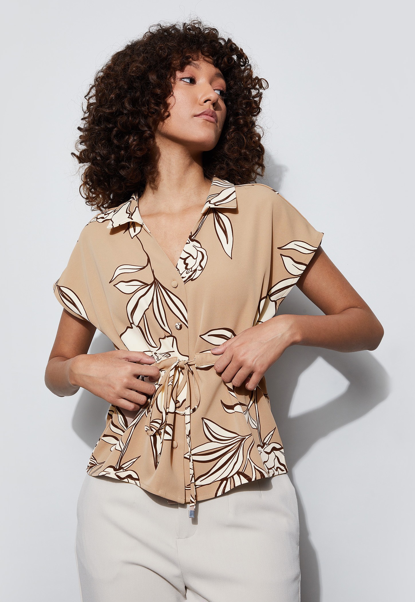 CODE Floral Print Shirt with Drawstring-picture-17