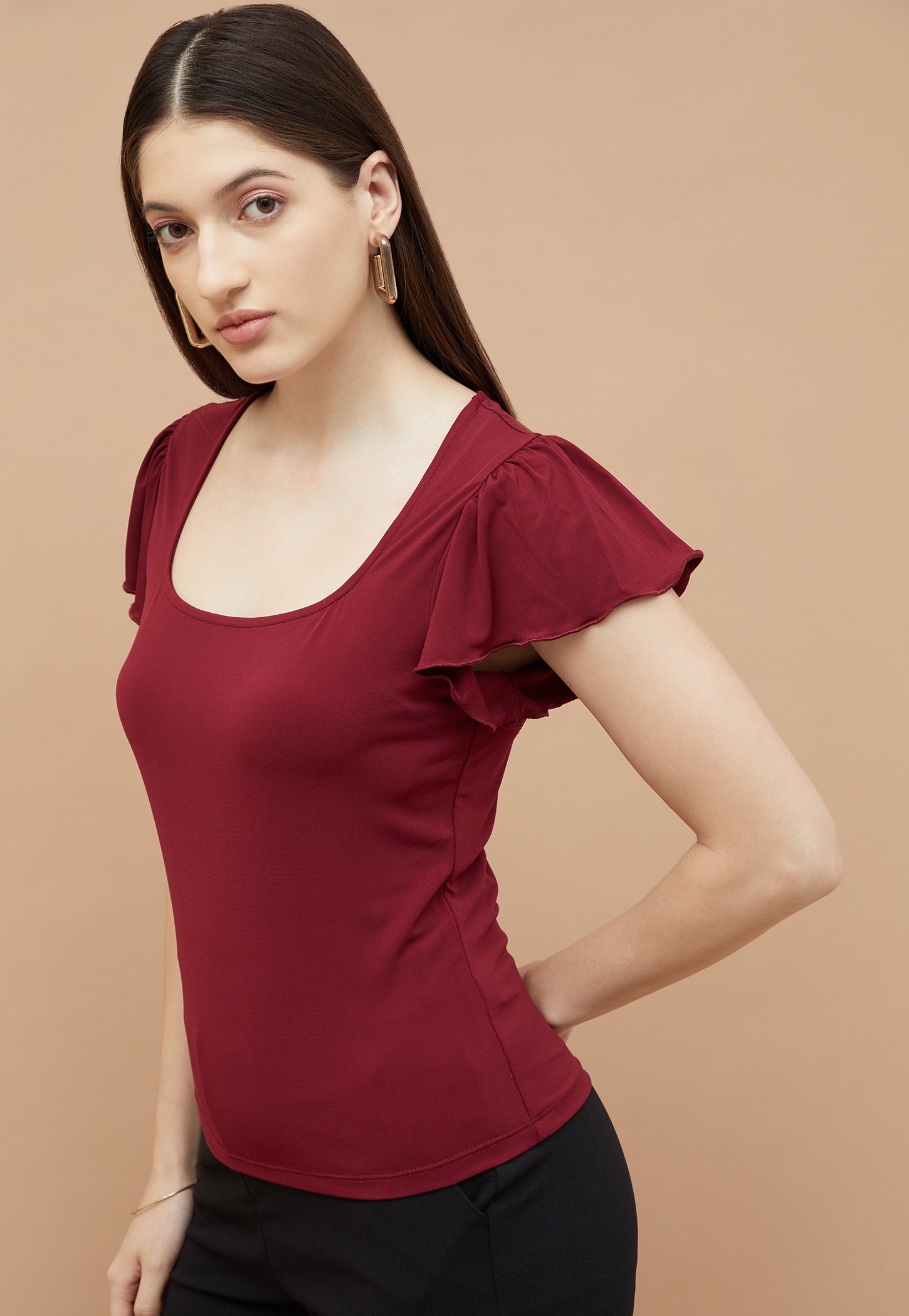 CODE Solid Flutter Sleeves Top-picture-29