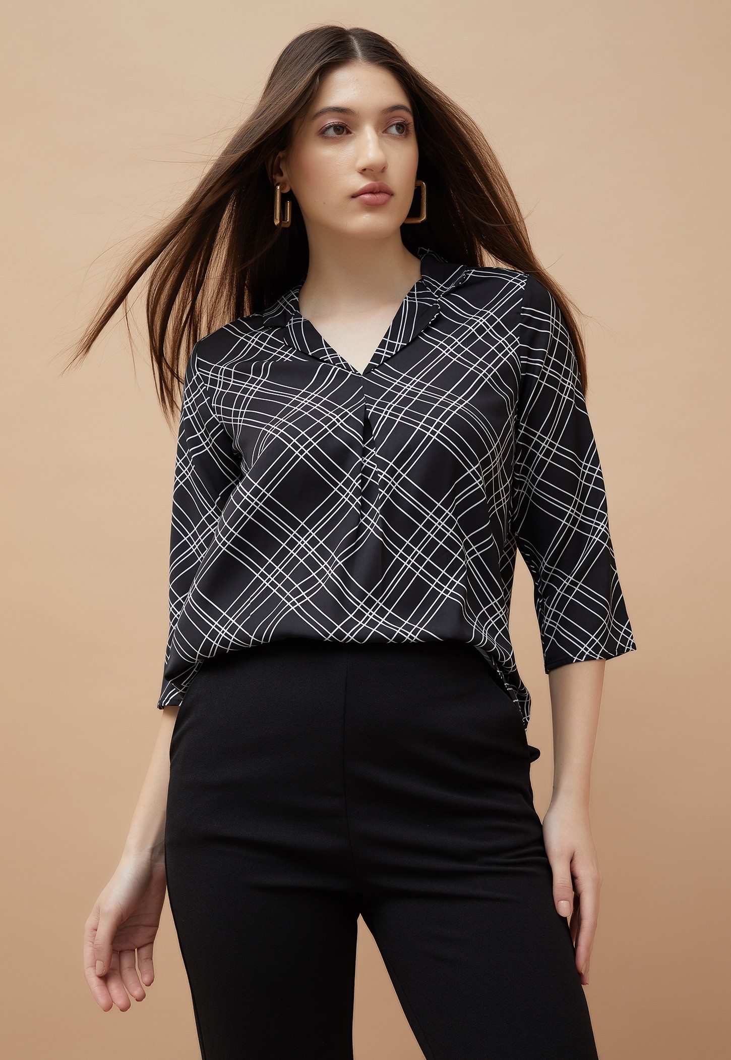 CODE CLASSIC Checked Collared Top-picture-54