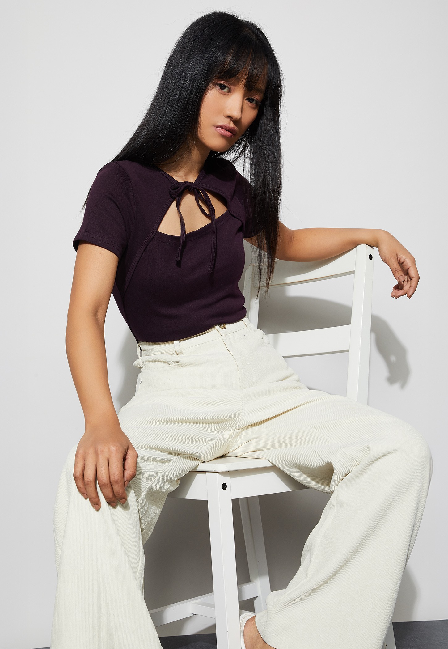 GINGER Solid Tie-Up Neck Top-picture-10