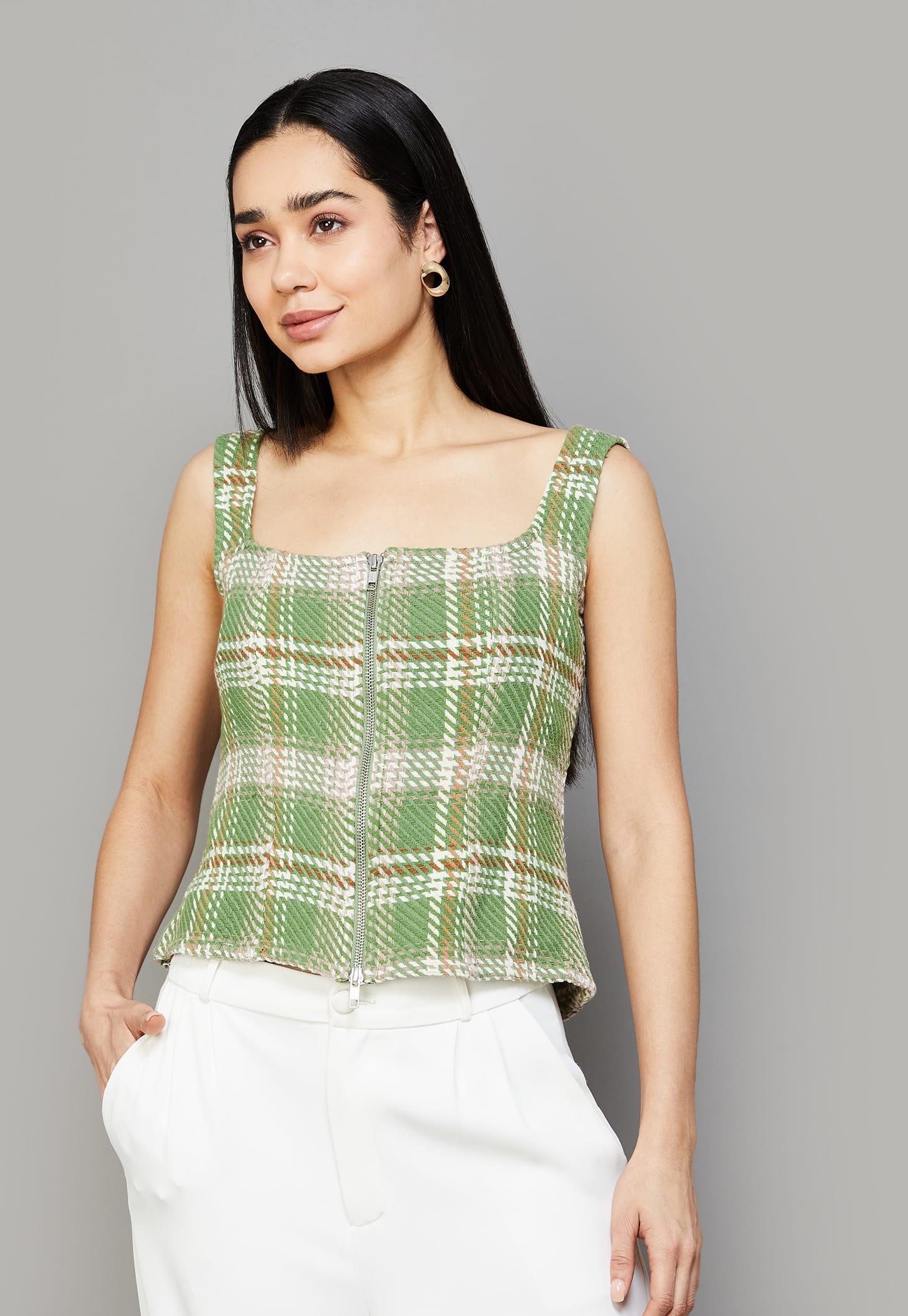 ONLY Checked Zip Sleeveless Top-picture-56