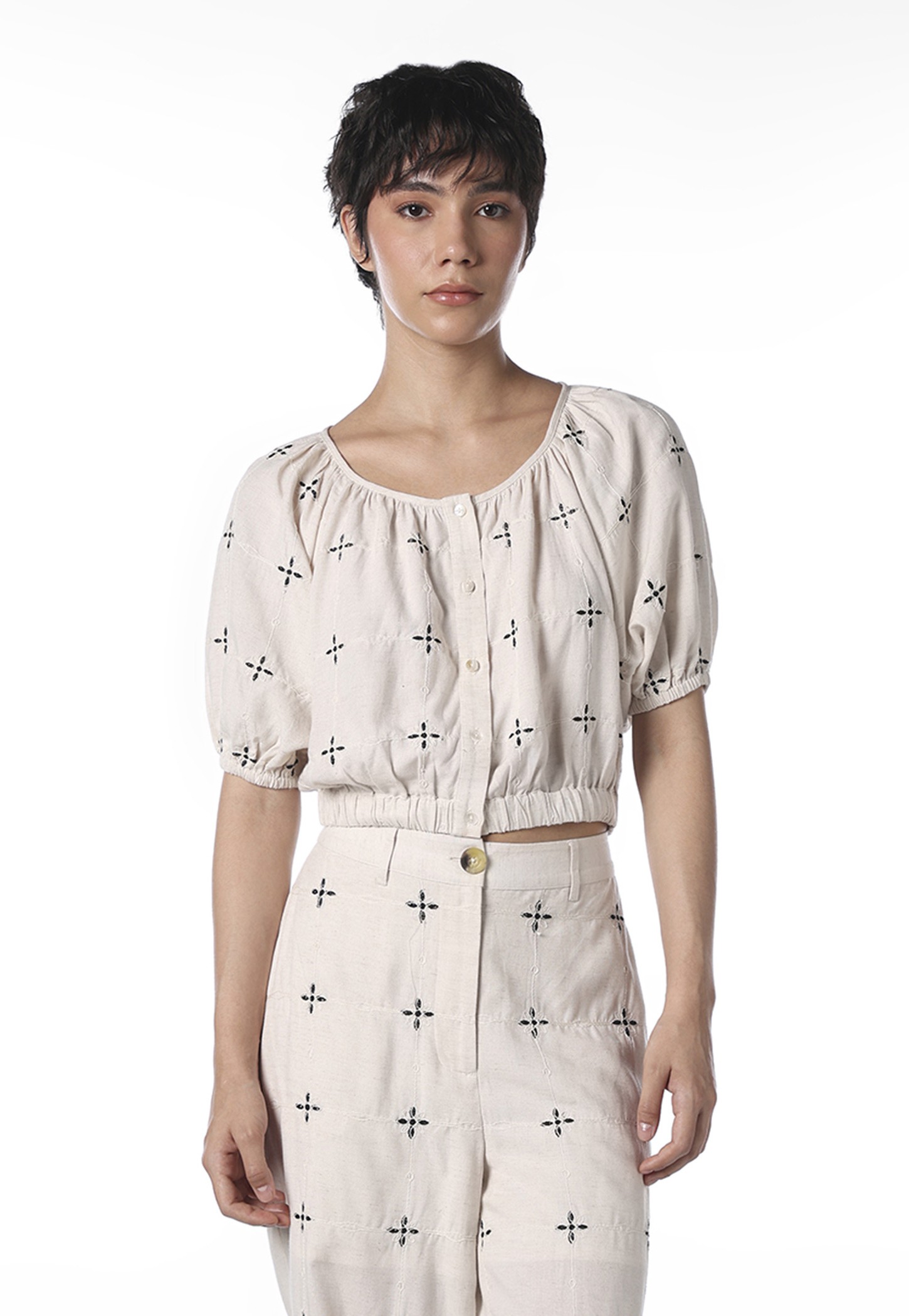 ONLY Embroidered Crop Top with Elasticated Hem-picture-43