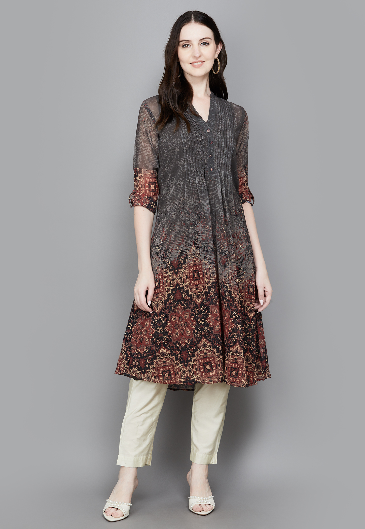 BIBA Ethnic Motif A-Line Kurta with Inner-image-23