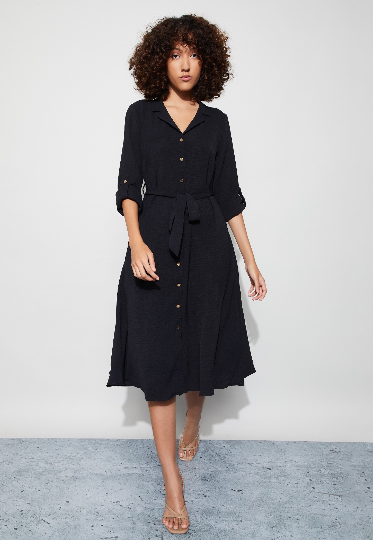 CODE Textured Shirt Dress-image-34