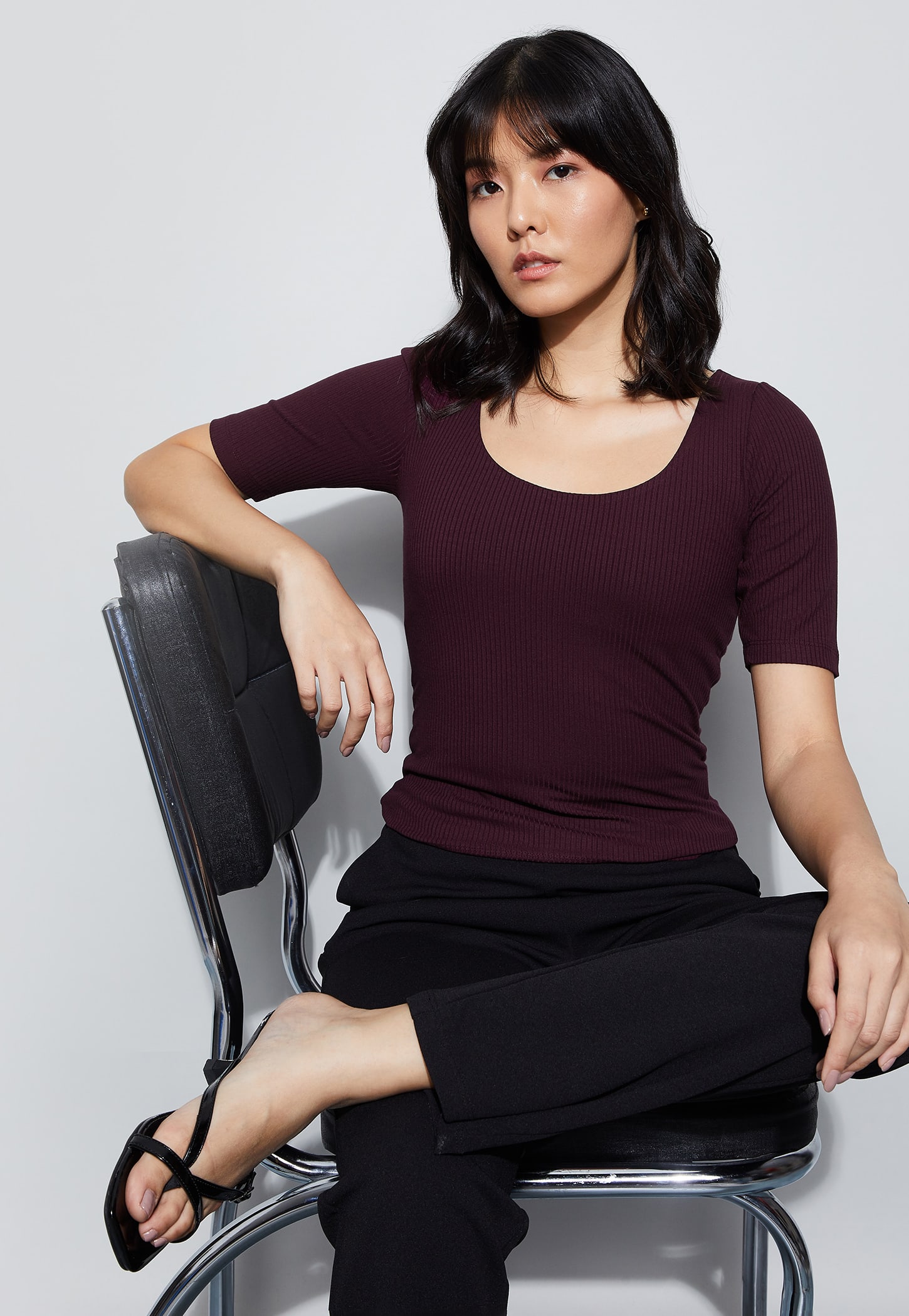 CODE Ribbed Scoop Neck Top-picture-38