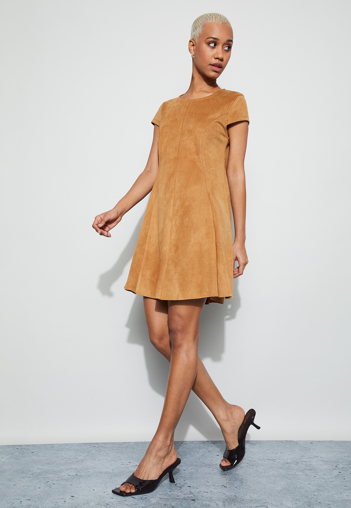 GINGER Panelled Faux Suede A-line Dress-picture-12