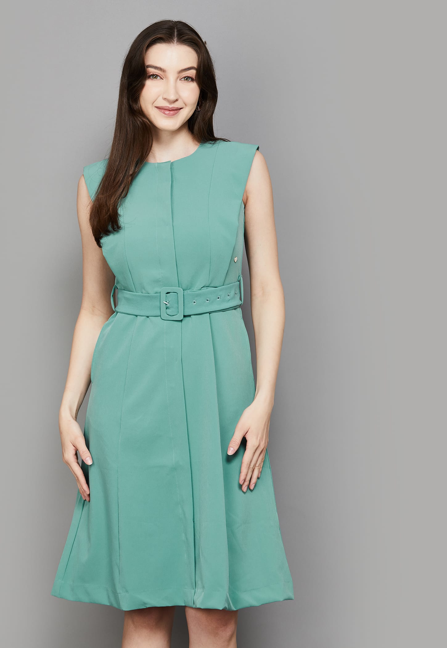 VAN HEUSEN Solid Midi Dress with Belt-picture-32