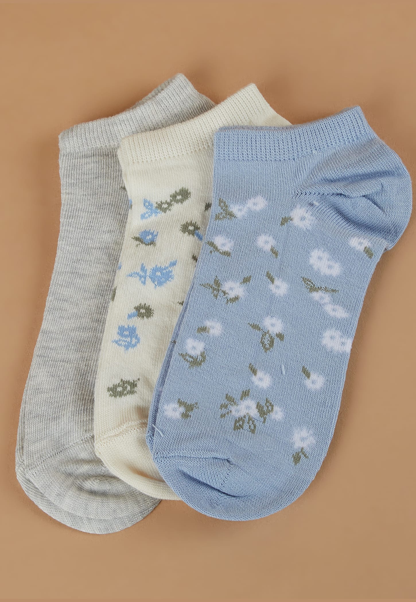 GINGER Floral Patterned No Show Socks - Pack of 3-picture-39