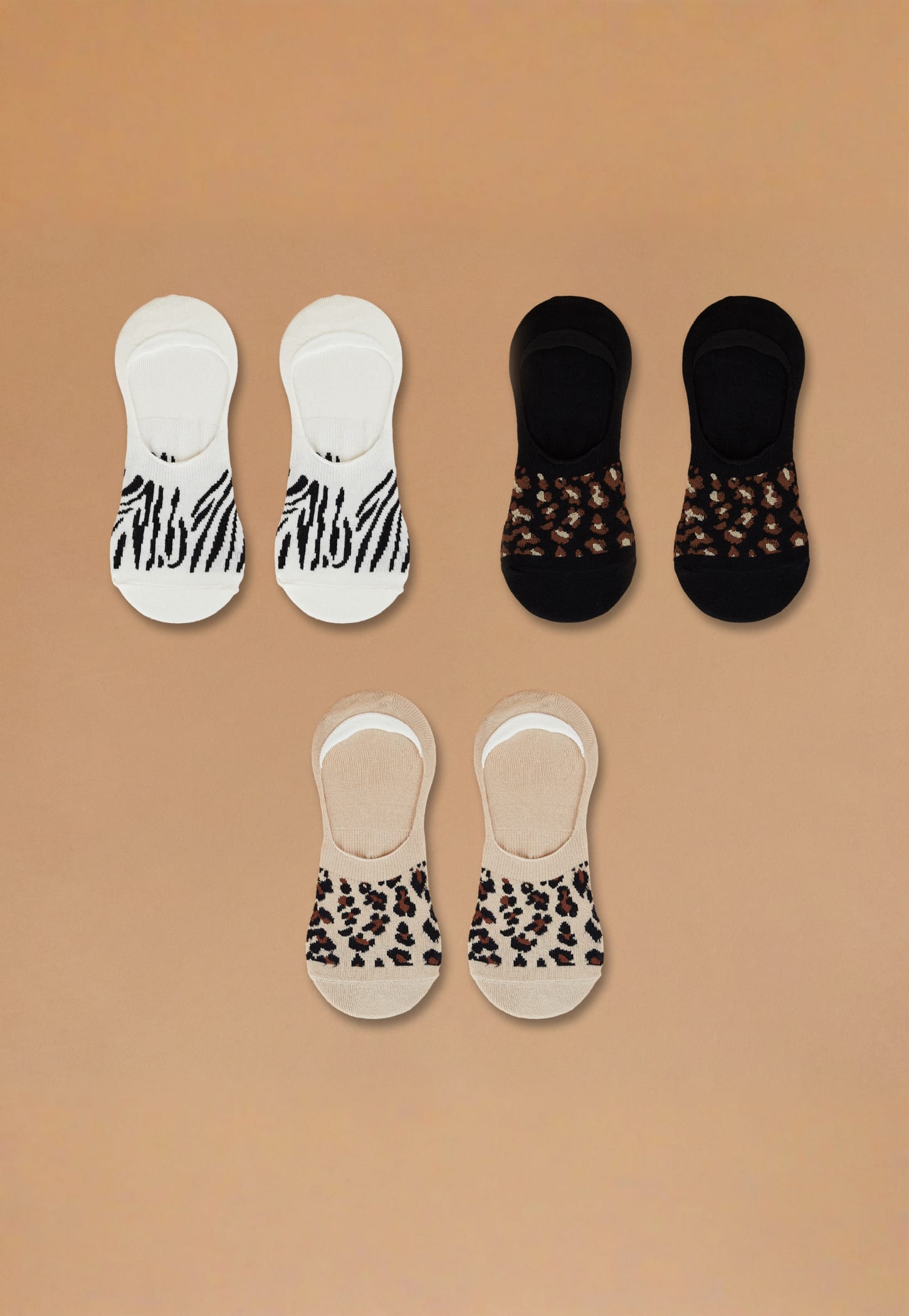 GINGER Animal Print No Show Socks - Pack of 3-picture-17