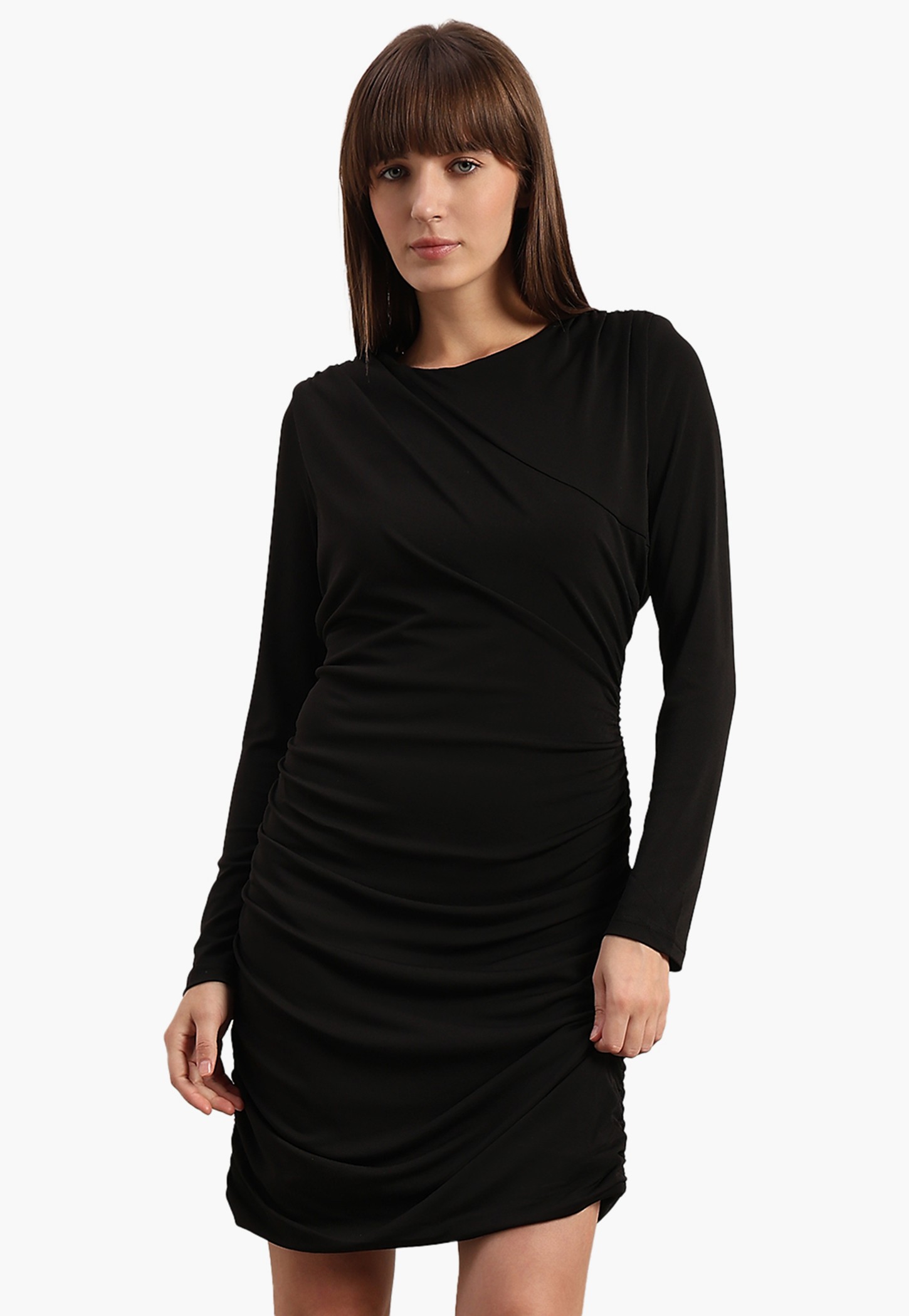 VERO MODA Solid Ruched Midi Dress-image-6