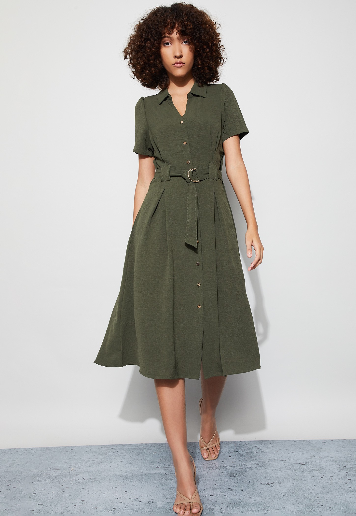 CODE Textured Belted Midi Dress-picture-23