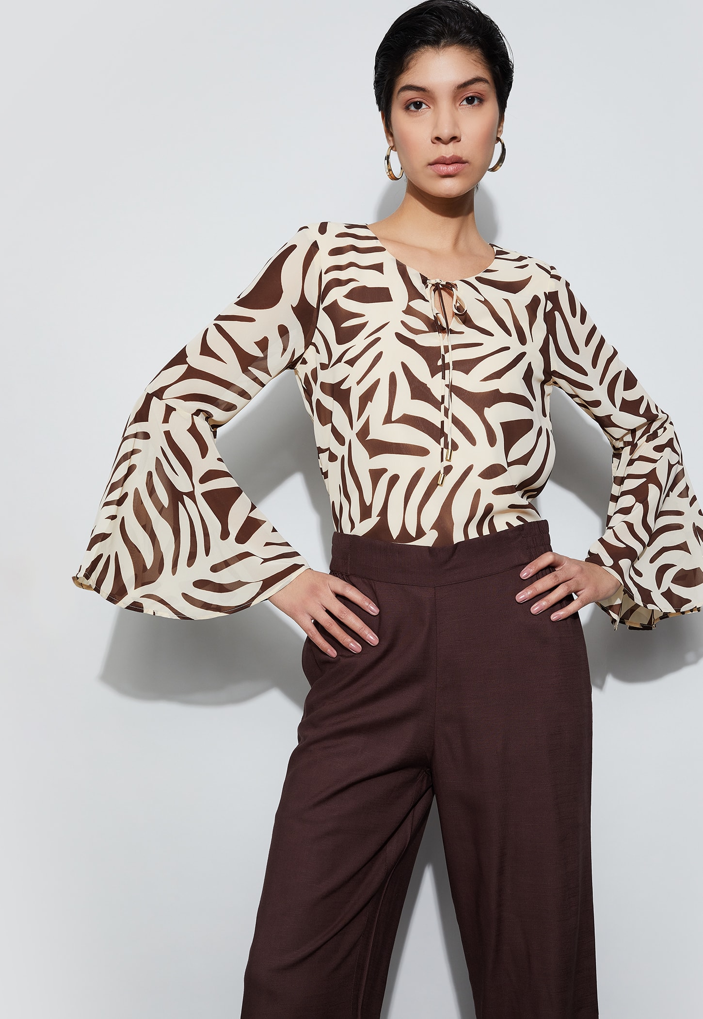CODE Printed Tie-Up Neck Top-picture-49