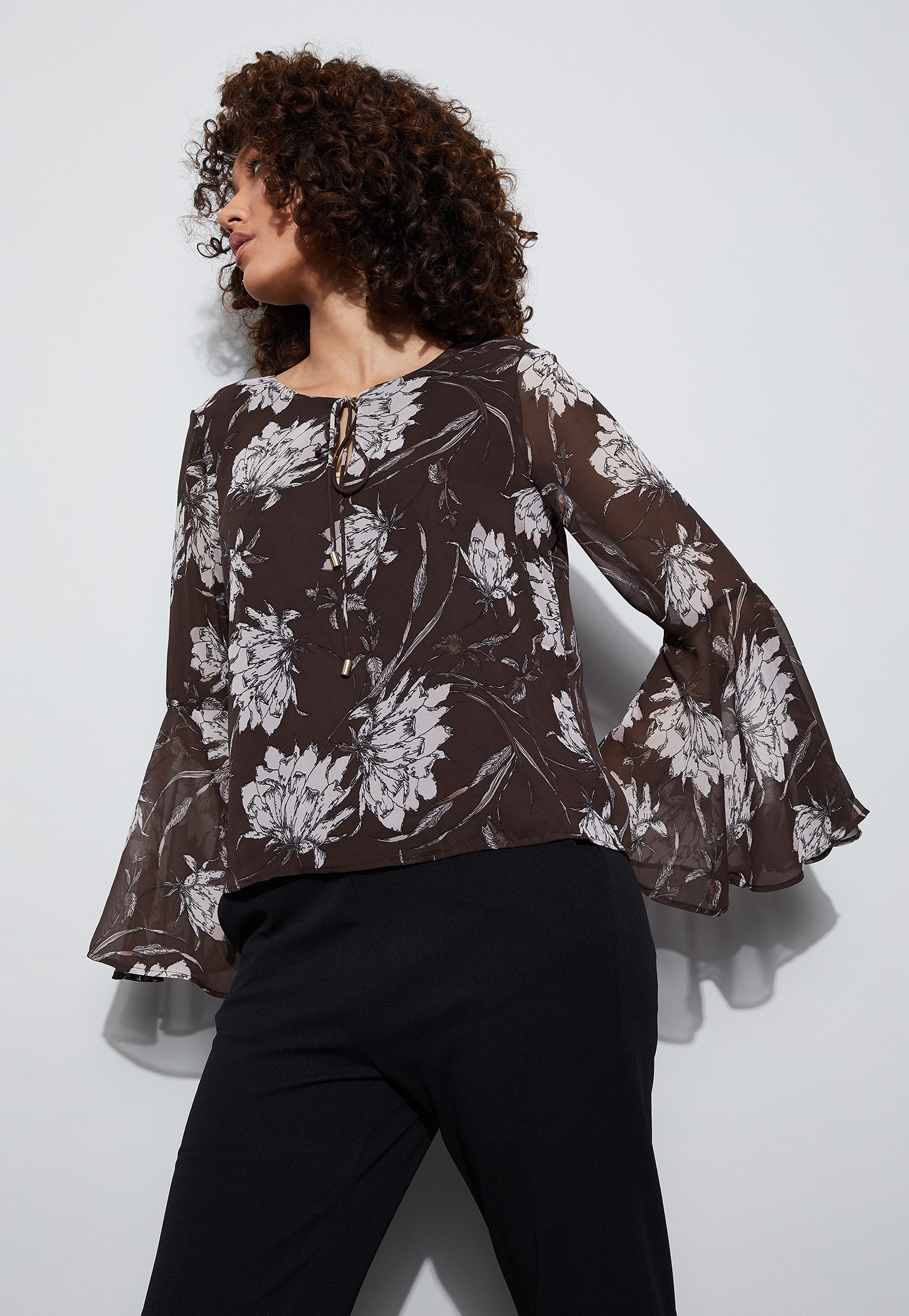 CODE Floral Print Tie-Up Neck Top-image-10