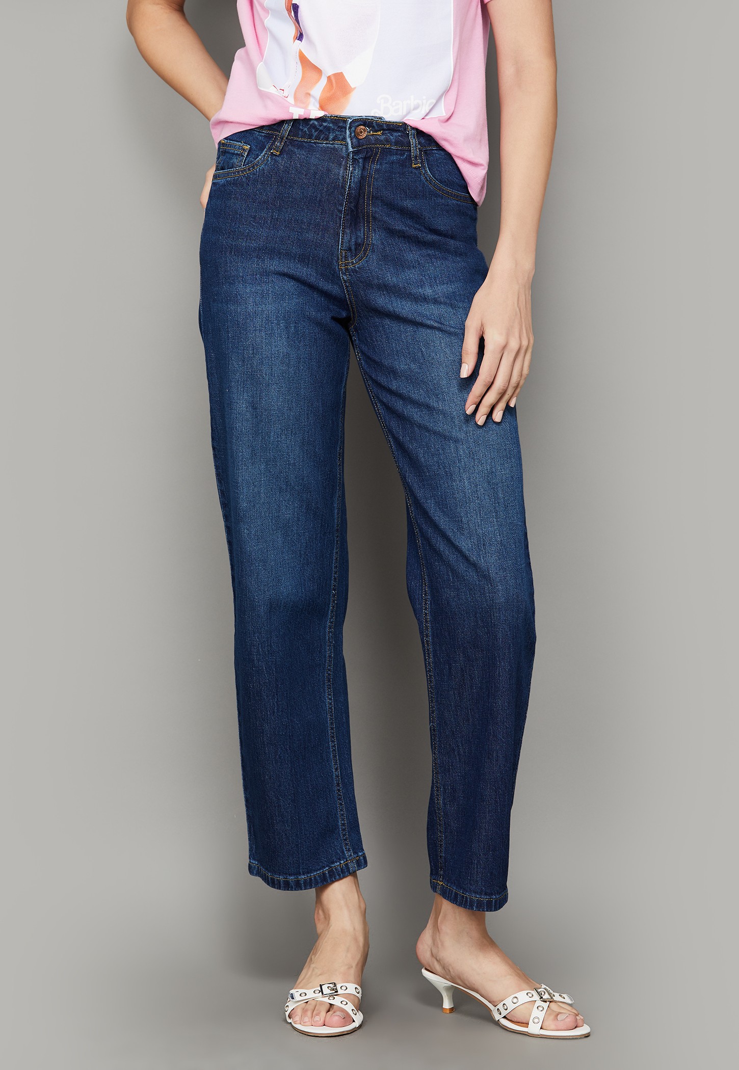 KRAUS Washed High-Rise Barrel Fit Jeans-image-20