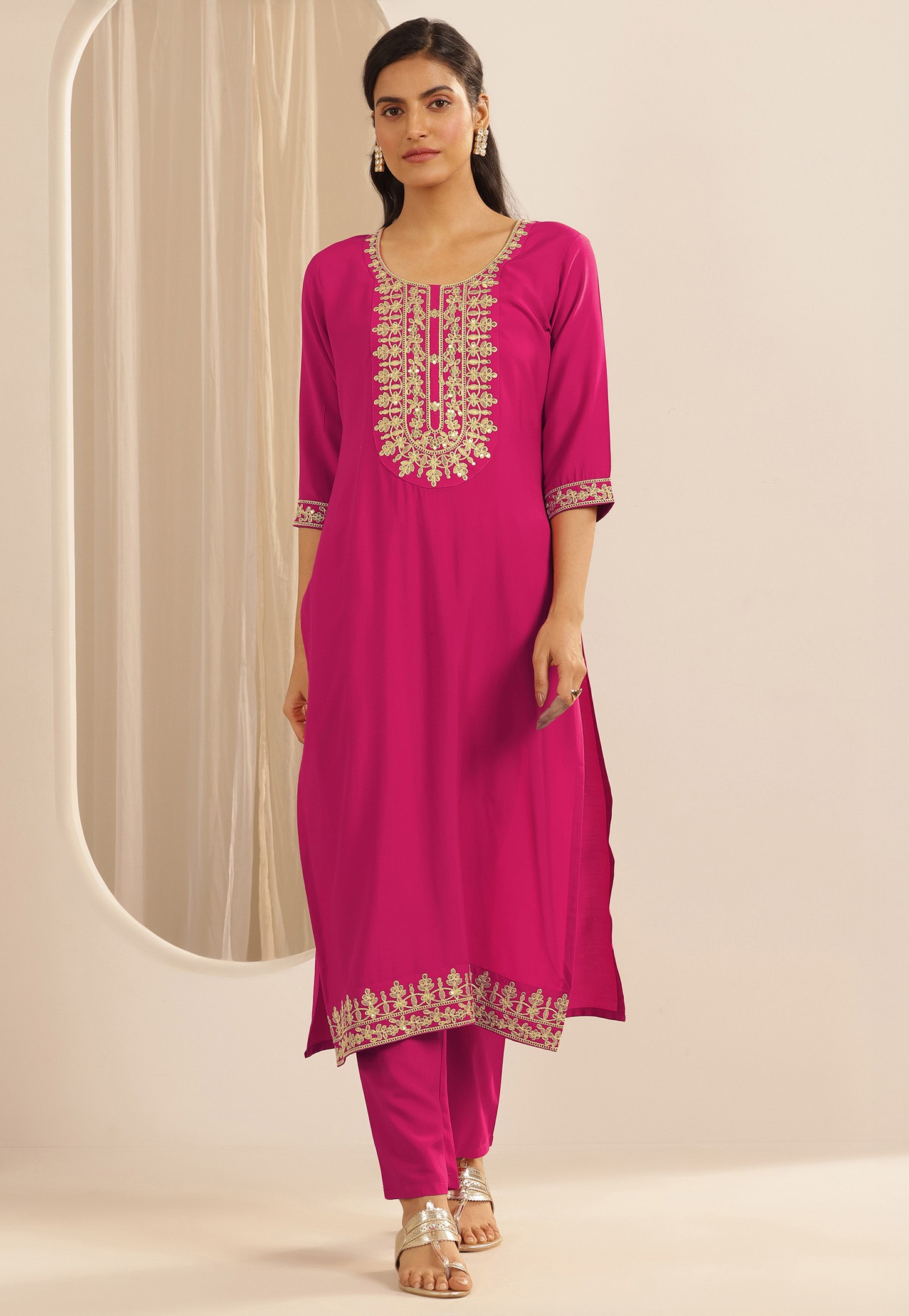 LIBAS Zari Embroidered Straight Kurta Set-picture-38