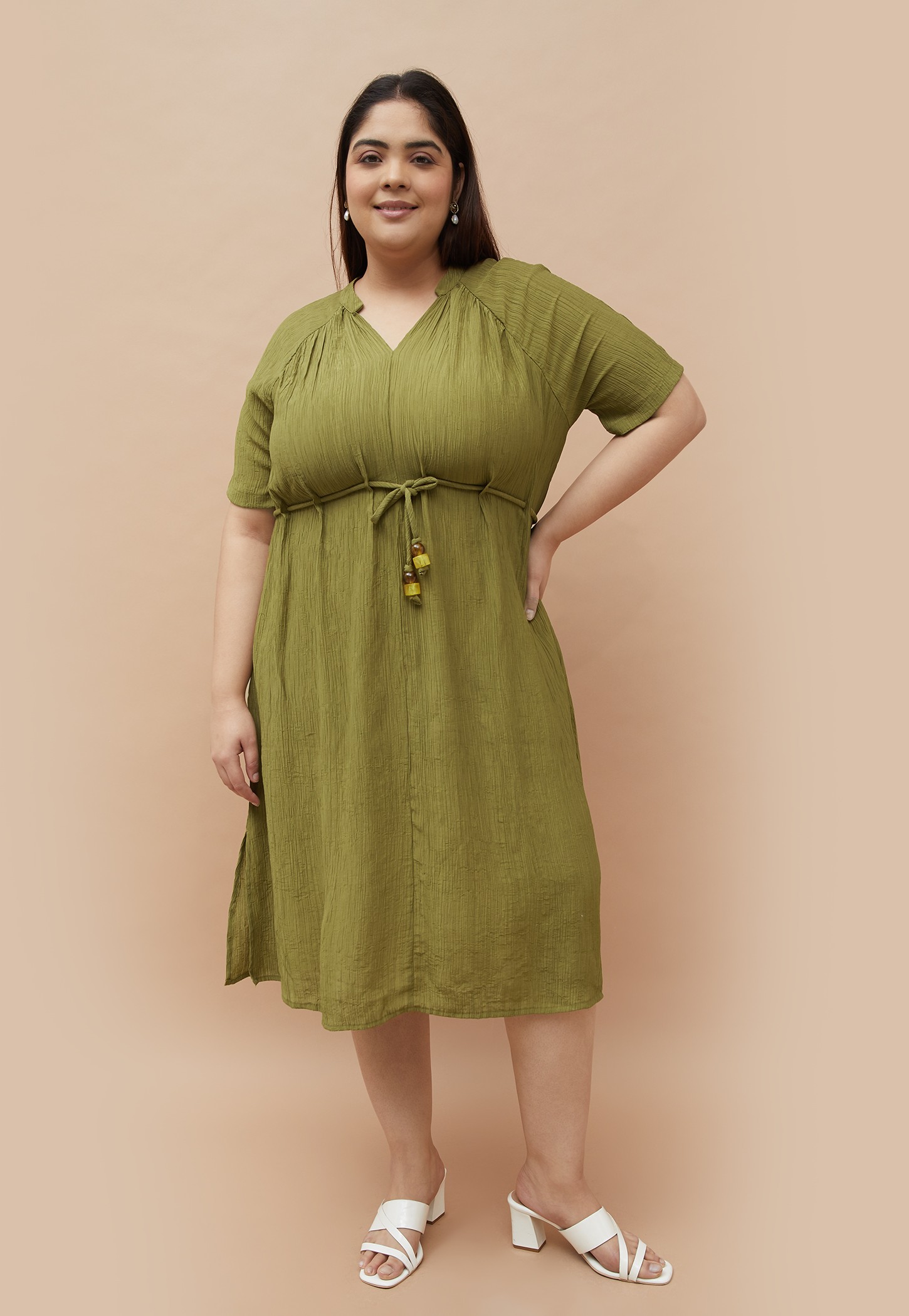 NEXUS Textured Tie-Up Waist Midi Dress-picture-31