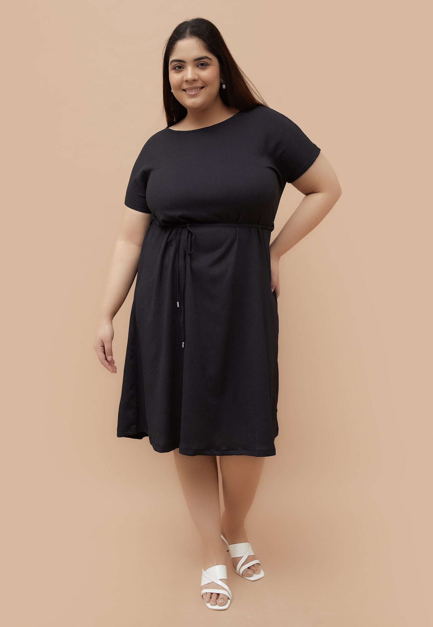 NEXUS Solid Tie-Up Waist A-line Dress-picture-28