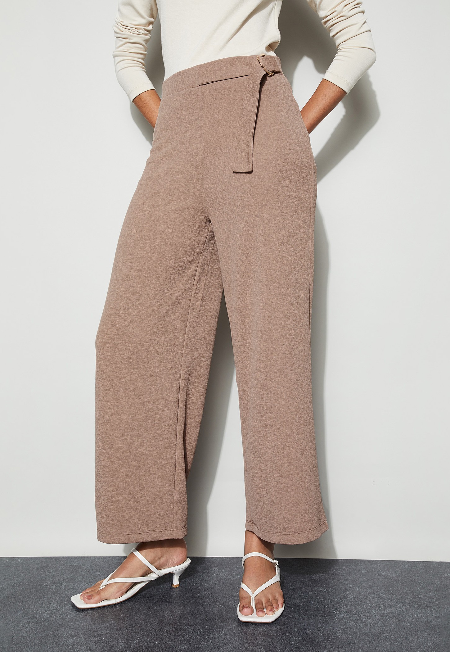 CODE Knit Belted Wide Leg Trousers-image-43
