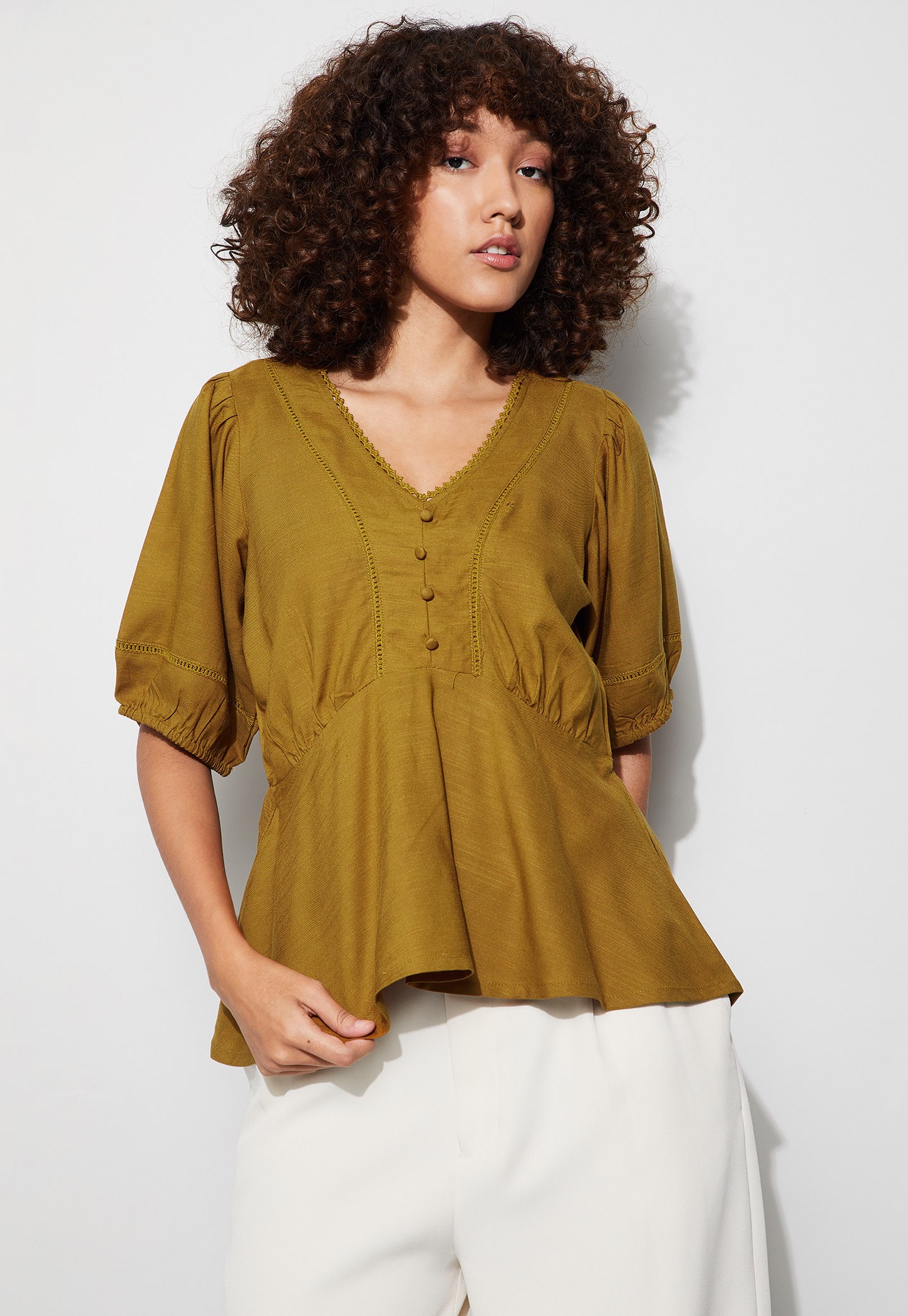 CODE Lace-Detailed Peplum Top-picture-35