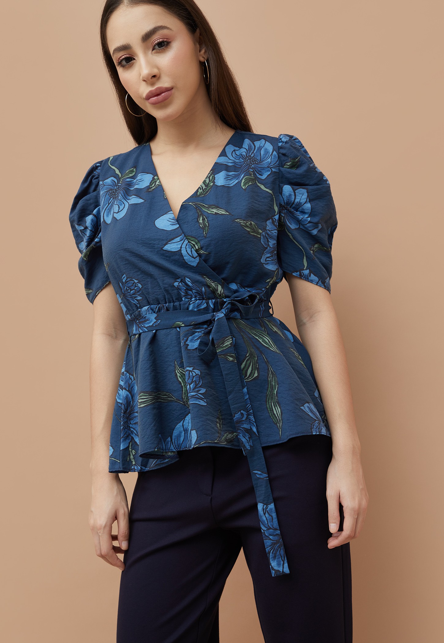 CODE Floral Print Peplum Top-picture-41