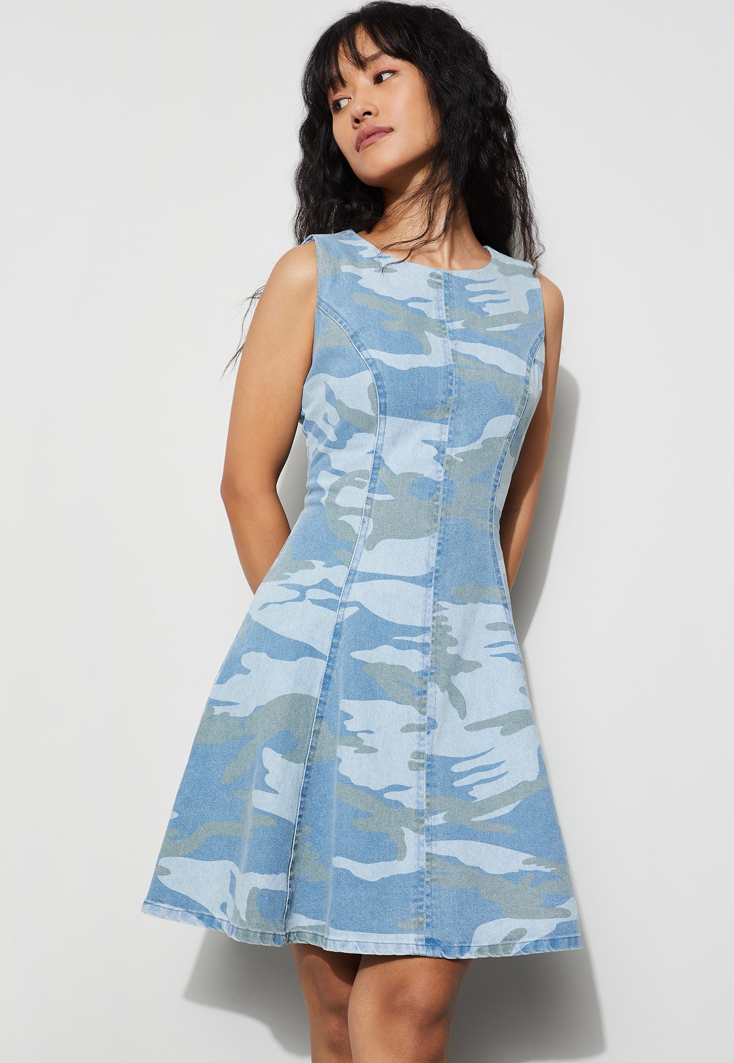 GINGER Printed Denim A-line Dress-image-7