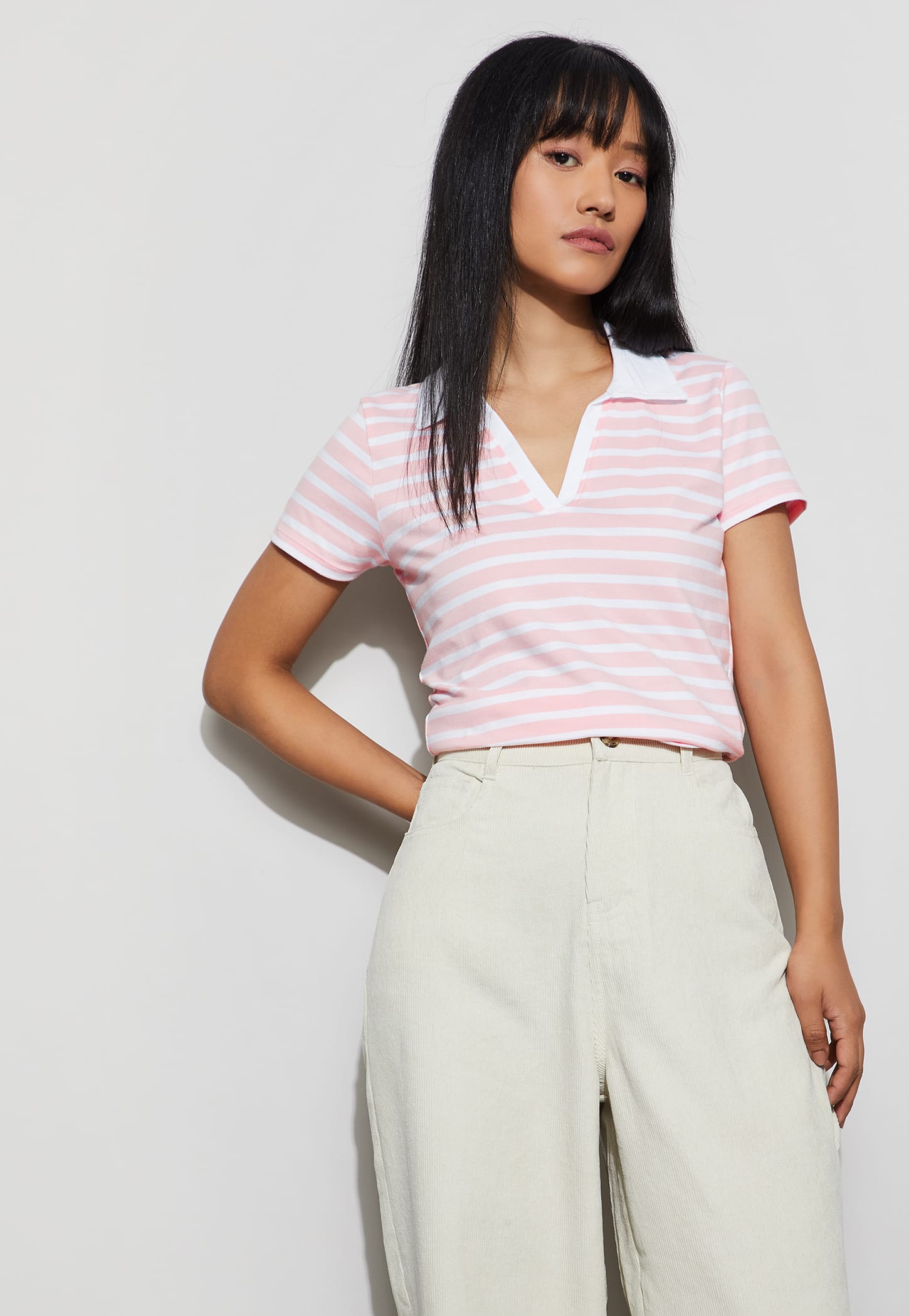 GINGER Striped Johnny Collar T-shirt-picture-32