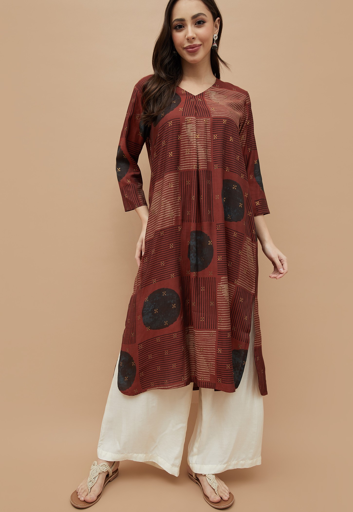 MELANGE Printed V-Neck Straight Kurta-picture-51