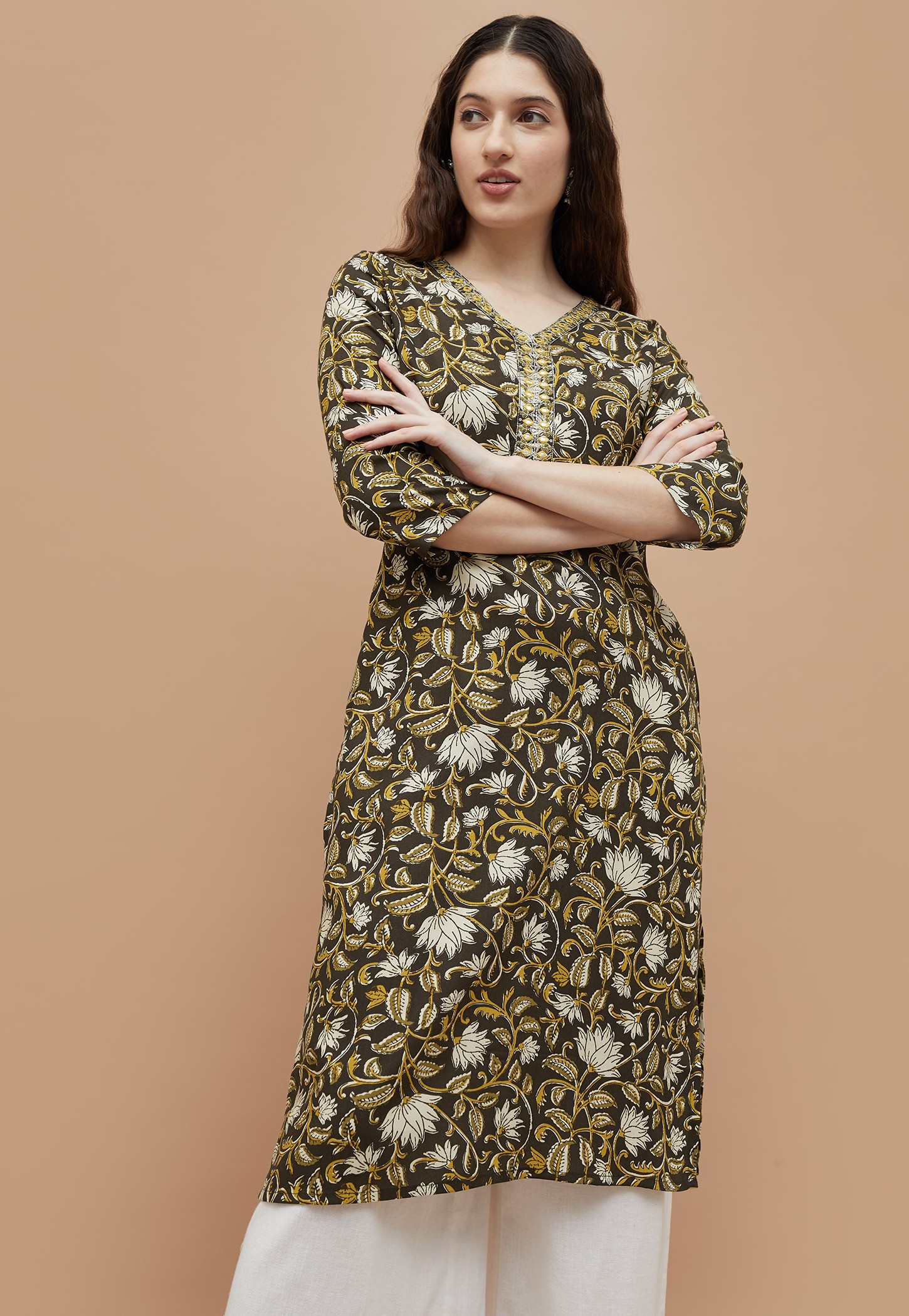 MELANGE Floral Print Straight Kurta-picture-30
