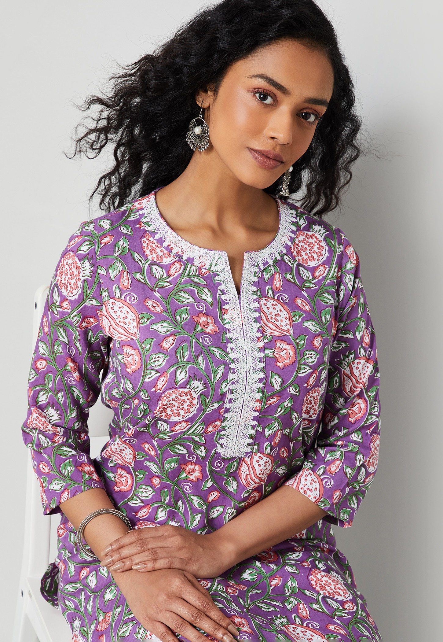 MELANGE Floral Print Straight Kurta-image-22