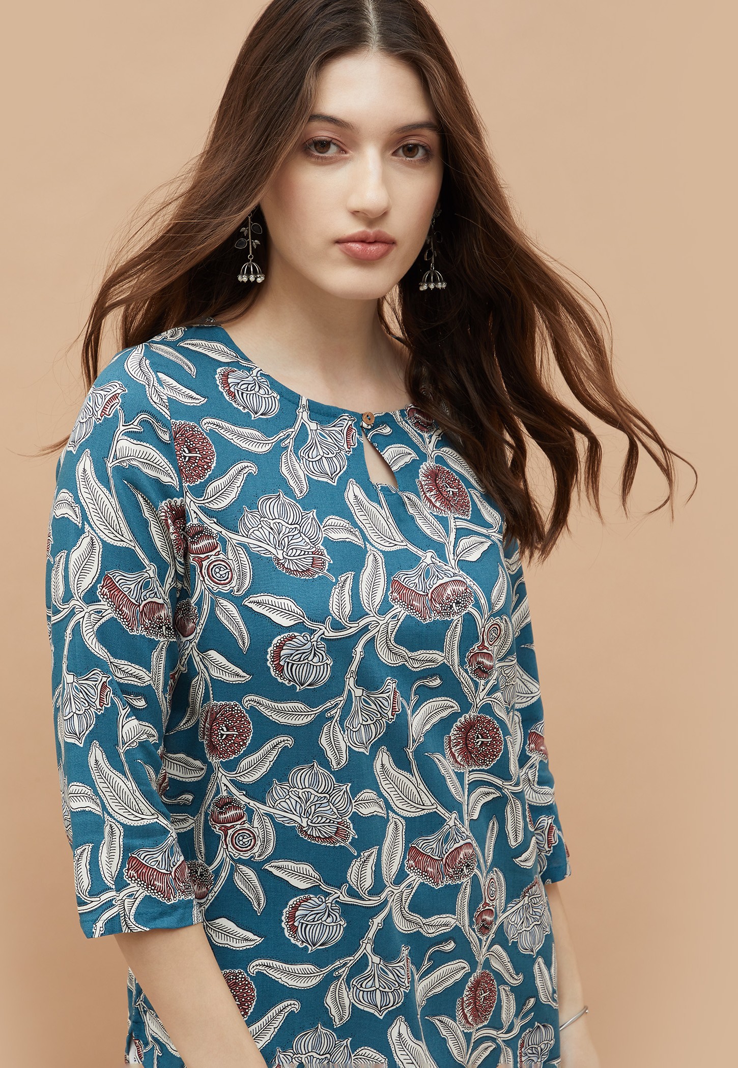 MELANGE Floral Print Key-Hole Neck Straight Kurti-picture-17