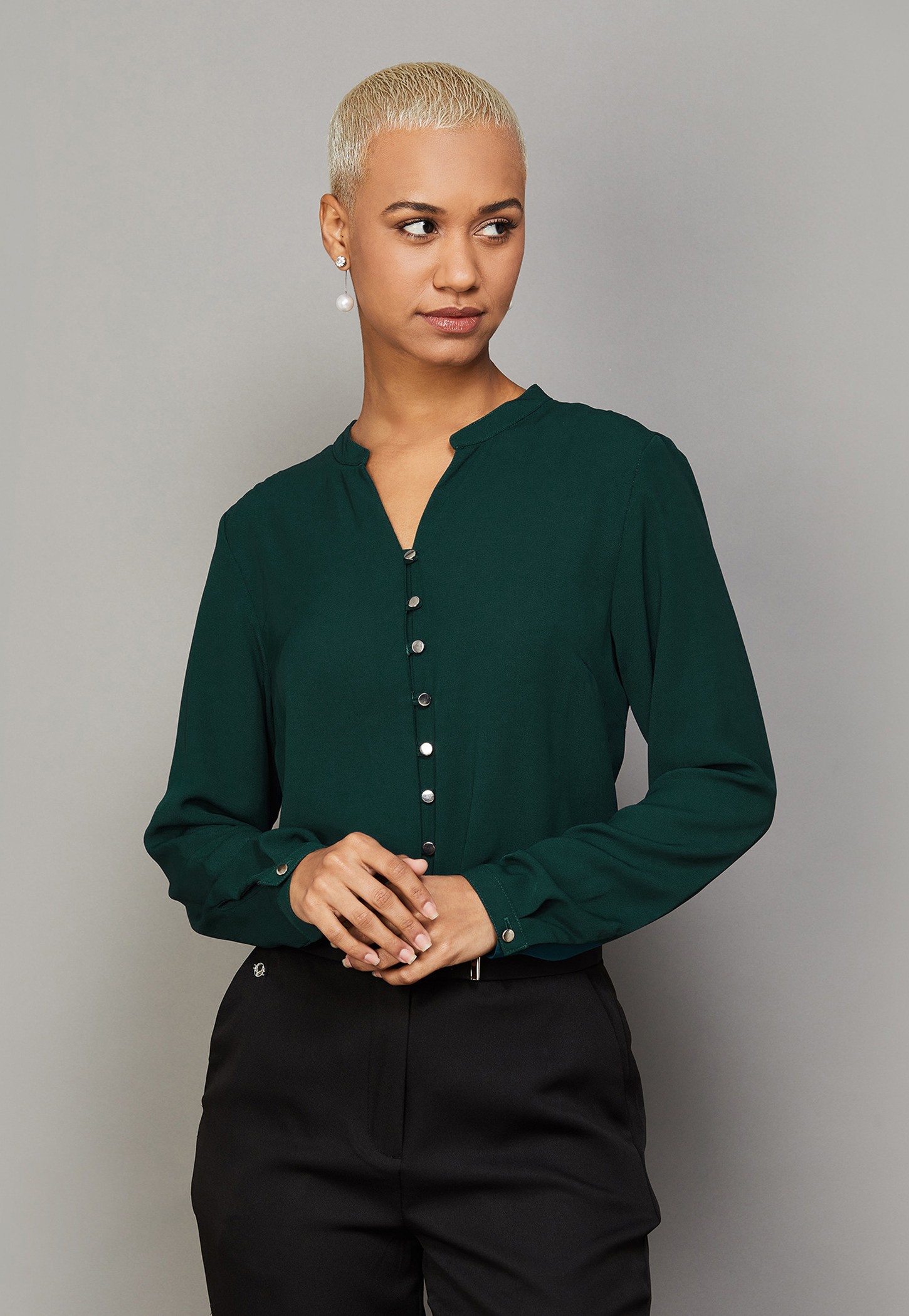 ALLEN SOLLY Solid Band Collar Top-picture-18