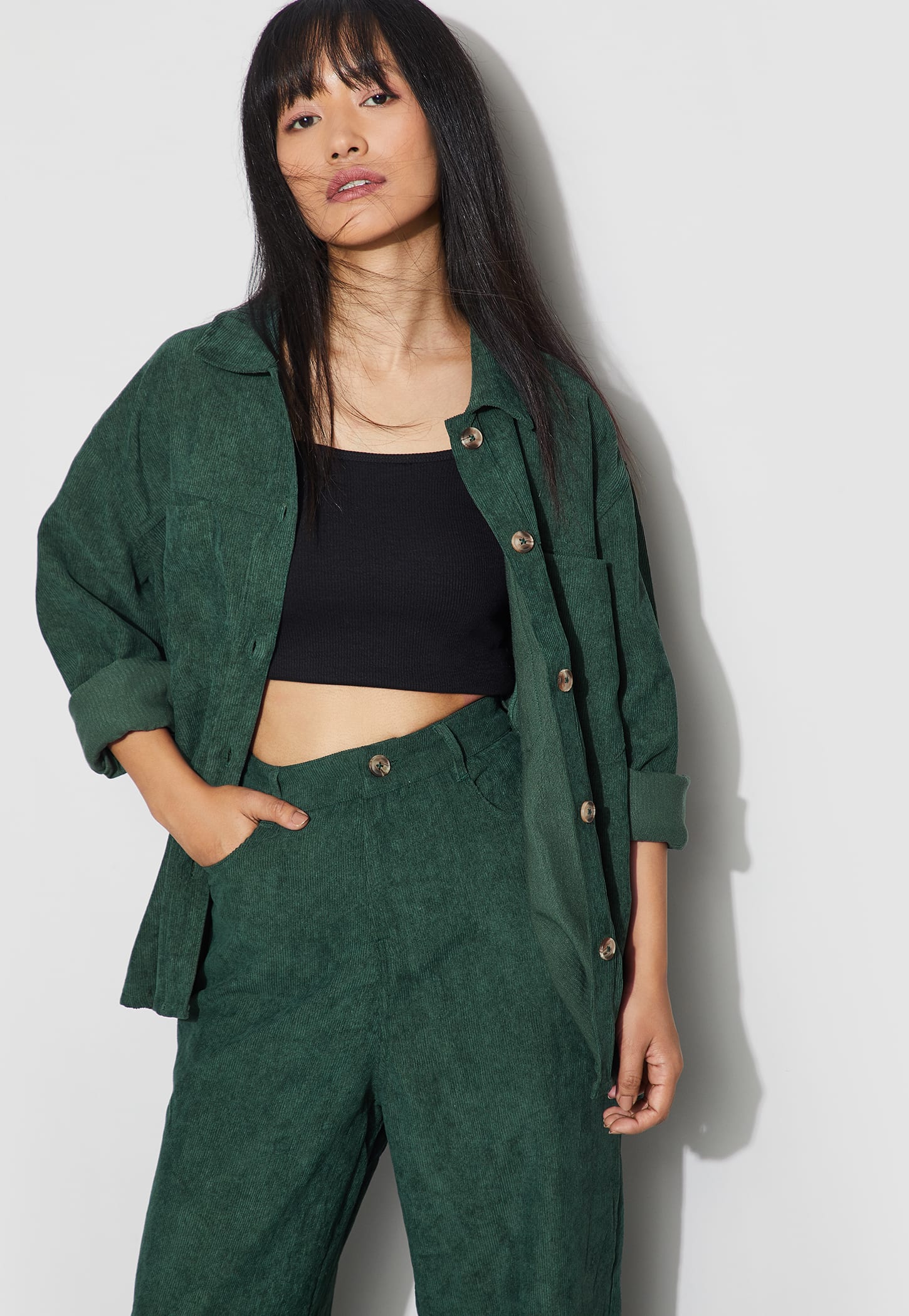 GINGER Corduroy Textured Boxy Fit Shirt-image-36