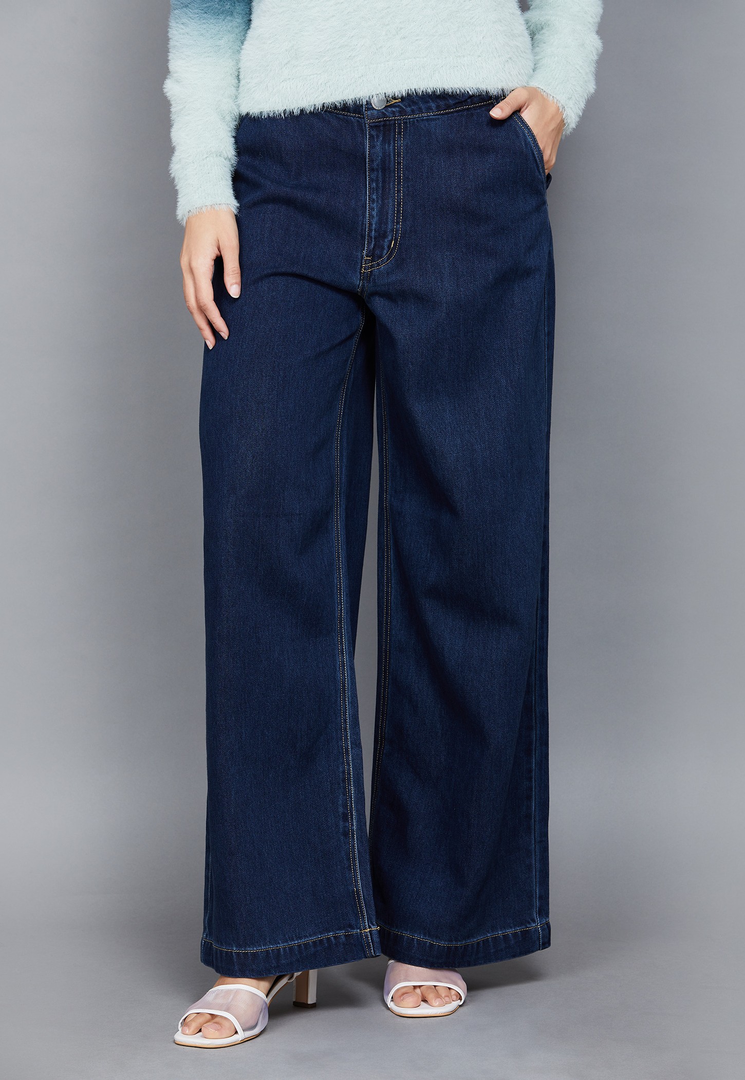 ONLY Solid Mid-Rise Wide-Leg Jeans-picture-13