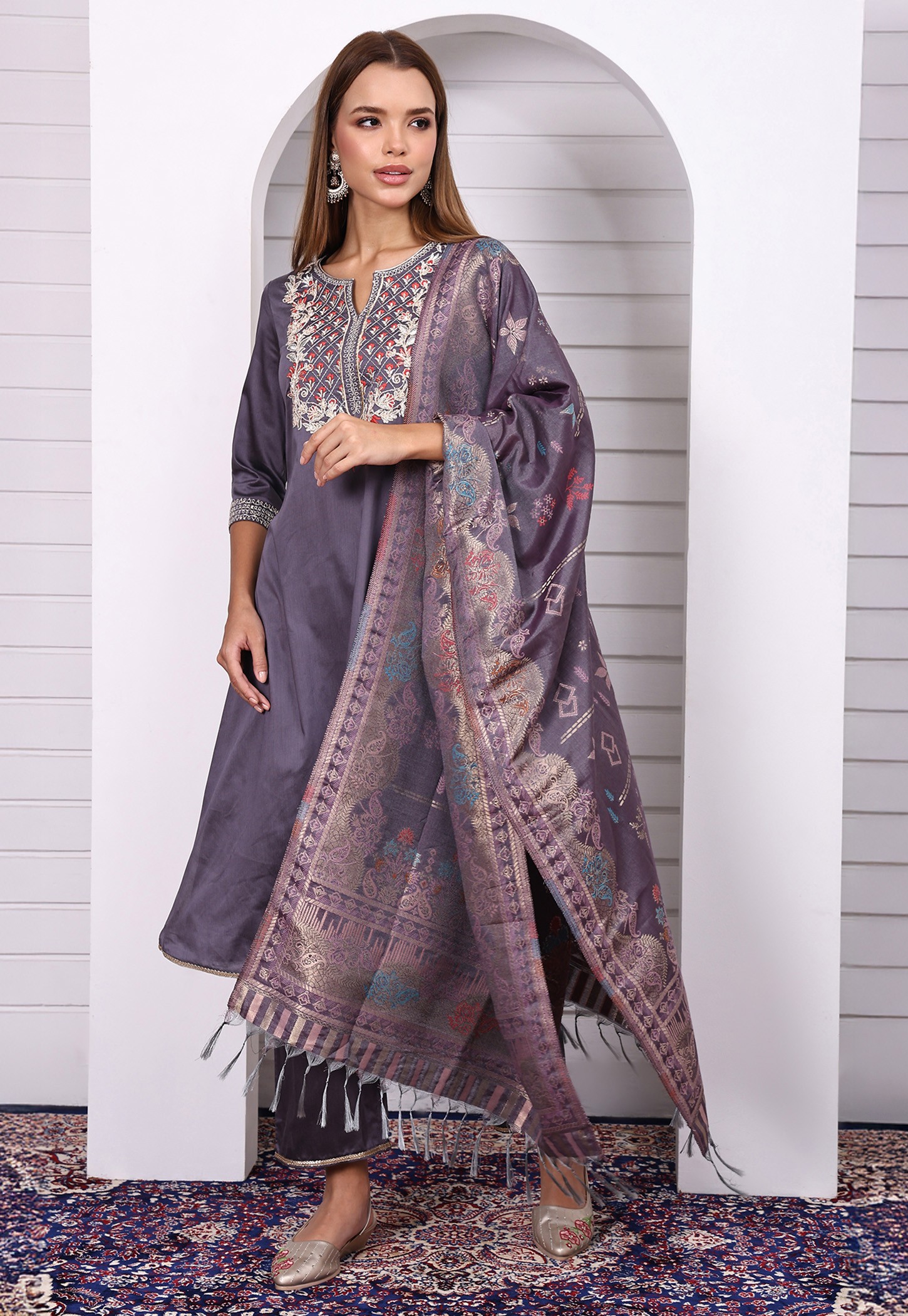 AURELIA Yoke Embroidered Kalidar Kurta Set-picture-48