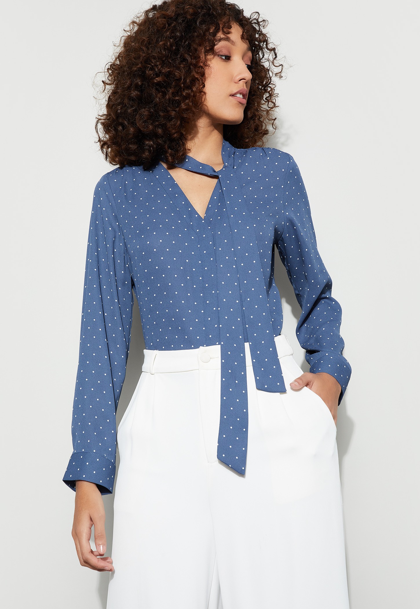 CODE CLASSIC Polka-Dot Tie-Neck Top-picture-11